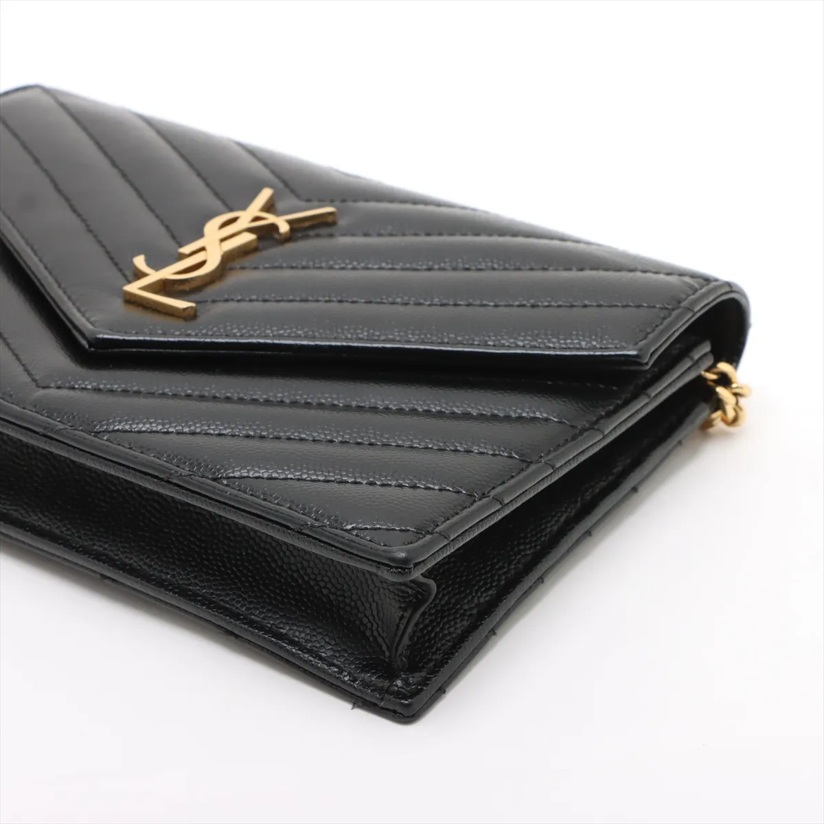 Cassandra Leather Chain Shoulder Bag Black 393953 — view 3