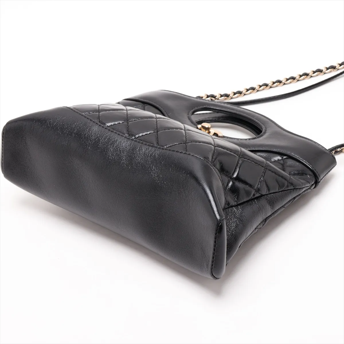[Individually packaged] Chanel 31 Mini Shiny Calfskin 2-Way Handbag, Black with Gold Hardware, TUX60GP5, Random Plate — view 3