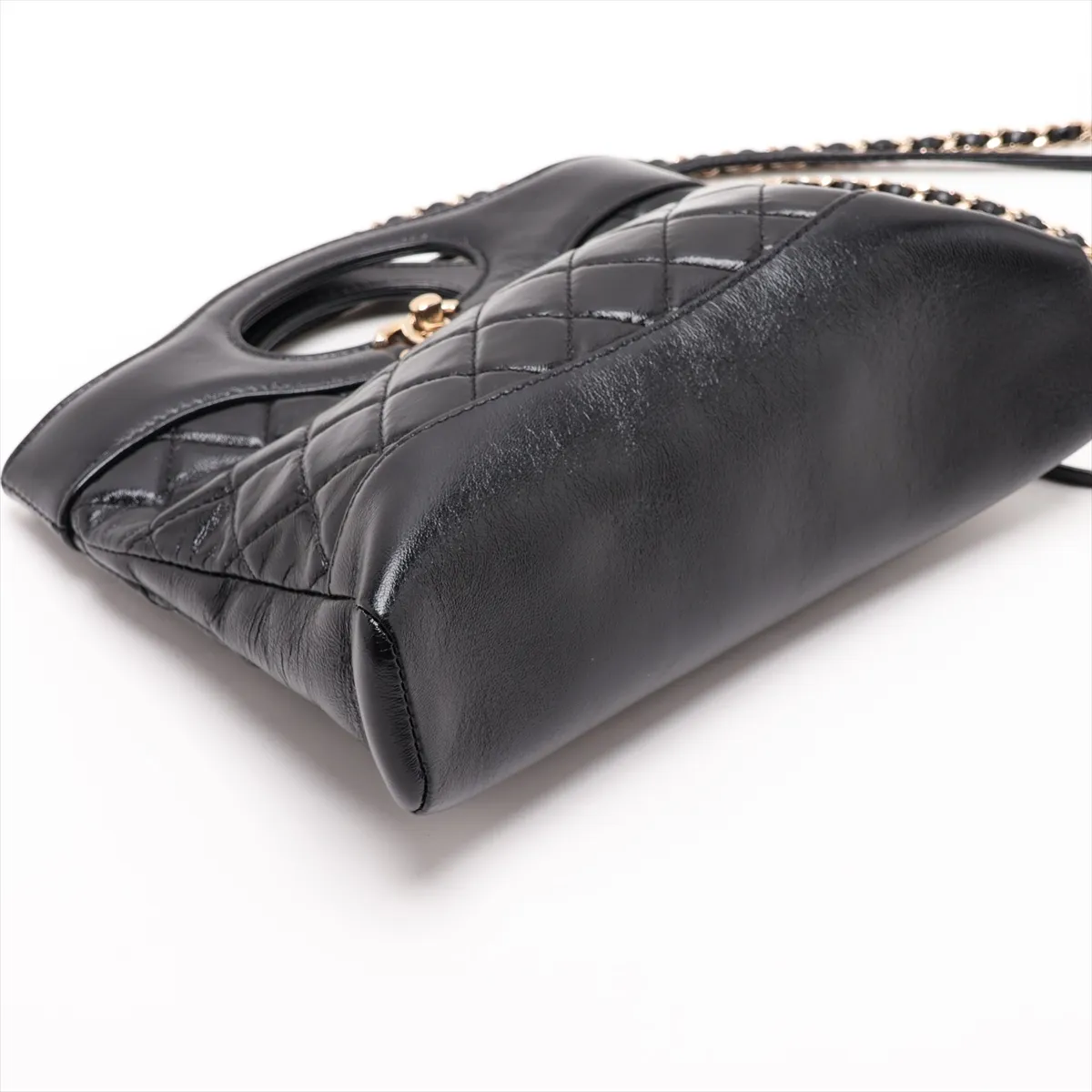 [Individually packaged] Chanel 31 Mini Shiny Calfskin 2-Way Handbag, Black with Gold Hardware, TUX60GP5, Random Plate — view 4