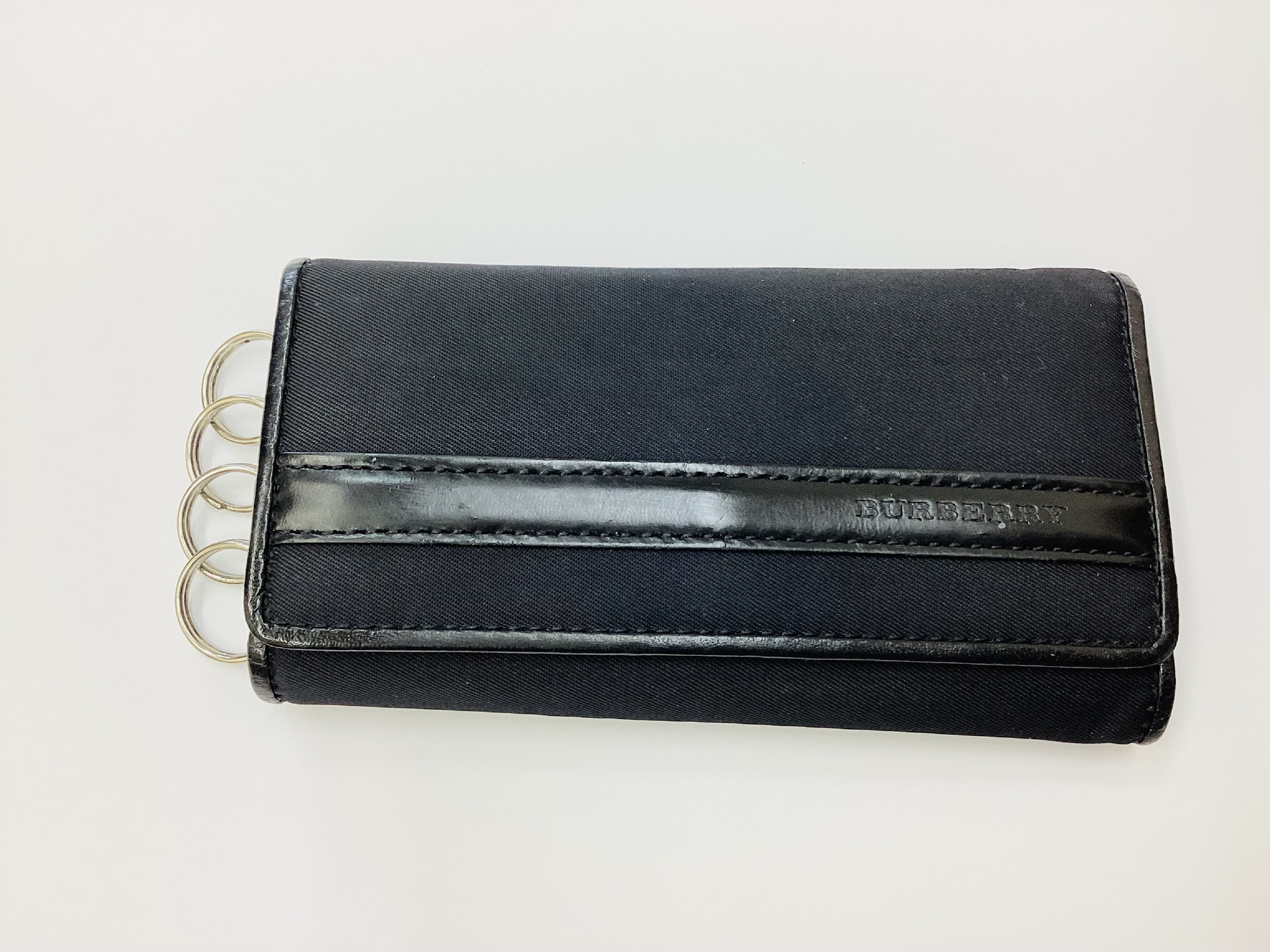 Leather x Nylon Black Silver Hardware Key Case/Key Holder with 4 Hooks + 1 Ring — view 3