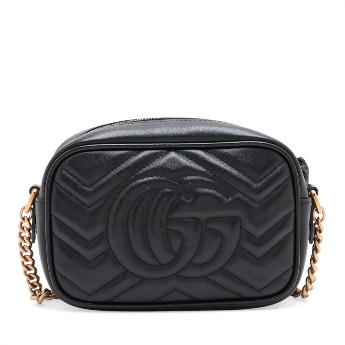 GG Marmont 448065 Leather Chain Shoulder Bag, Black — view 2