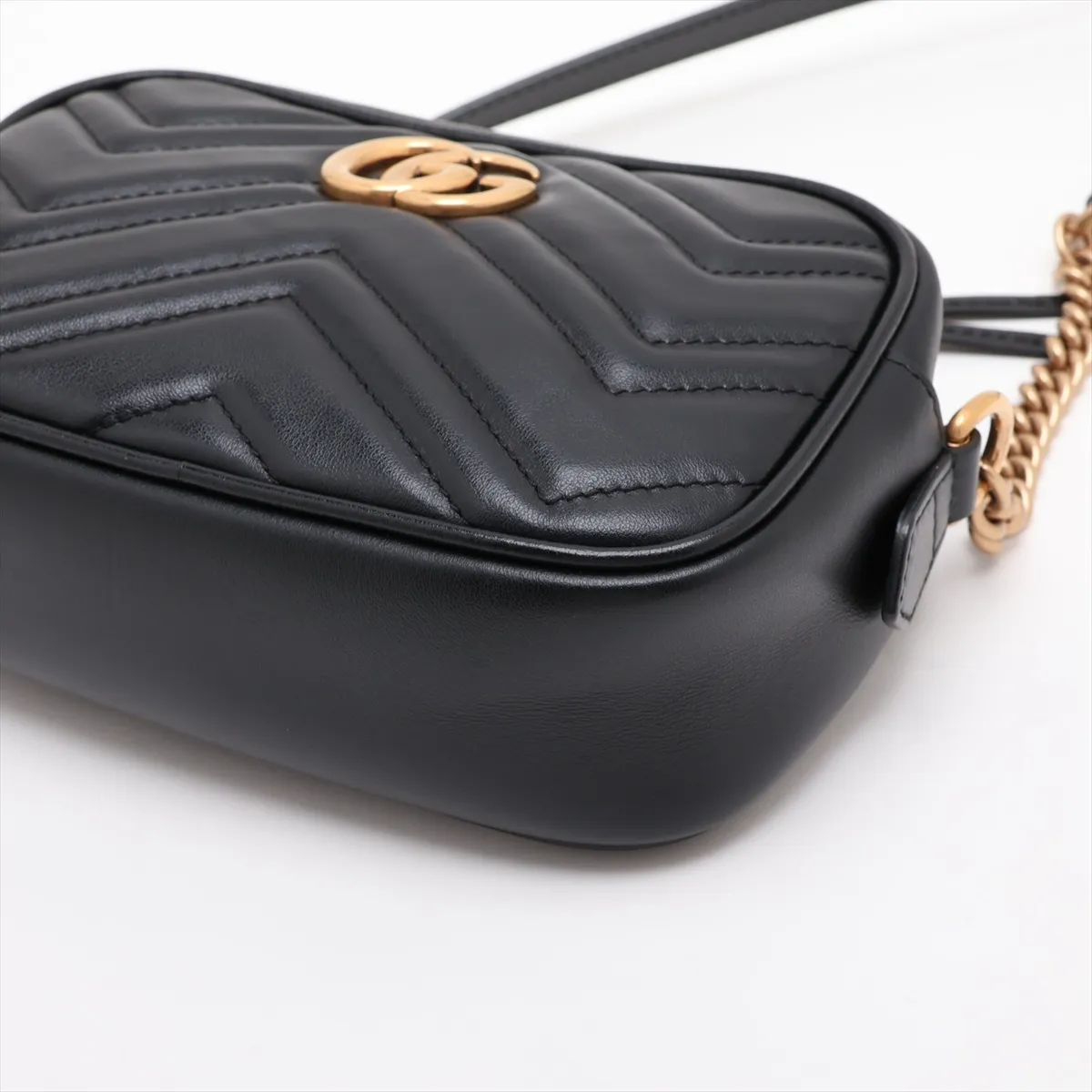 GG Marmont 448065 Leather Chain Shoulder Bag, Black — view 3