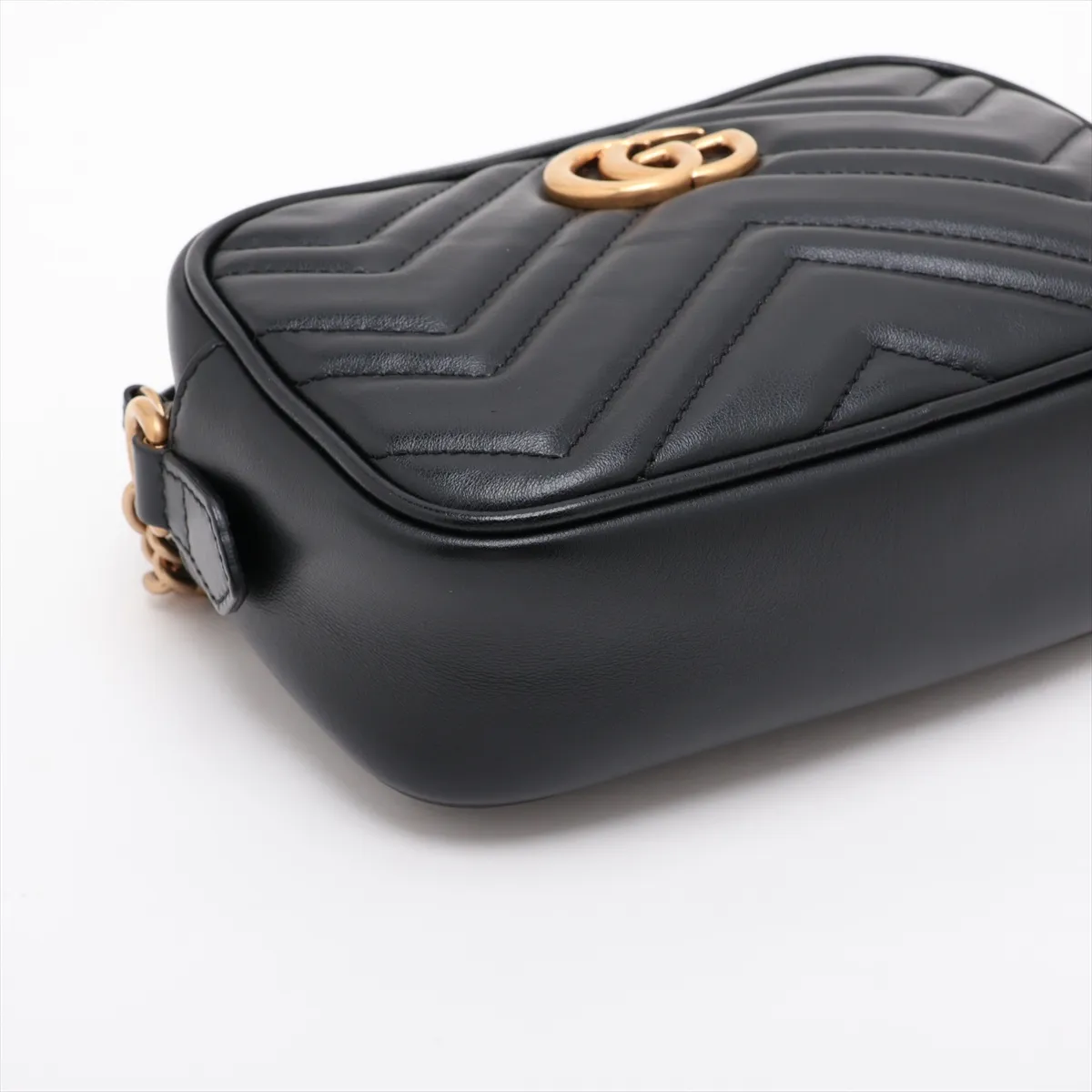 GG Marmont 448065 Leather Chain Shoulder Bag, Black — view 4