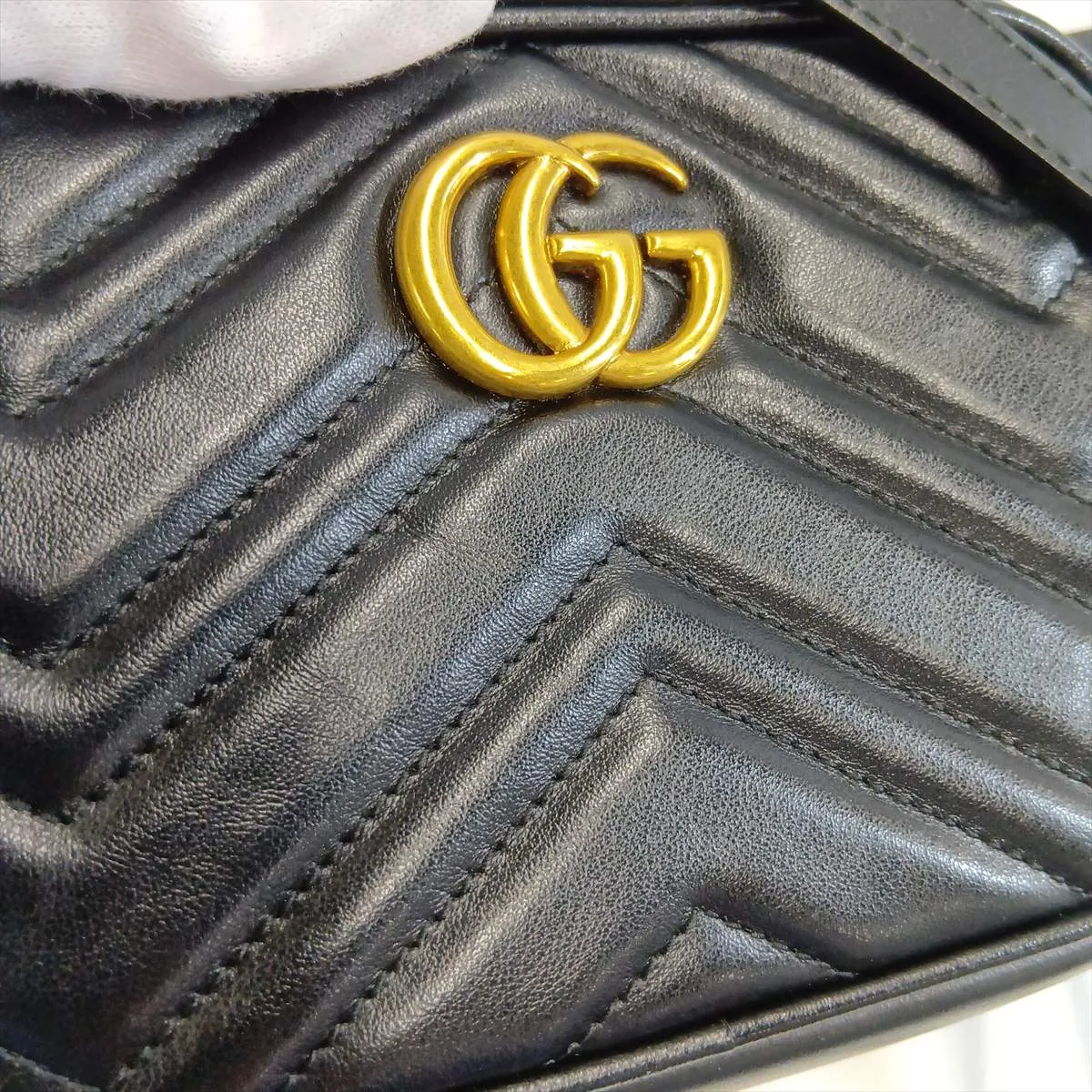 GG Marmont 448065 Leather Chain Shoulder Bag, Black — view 9