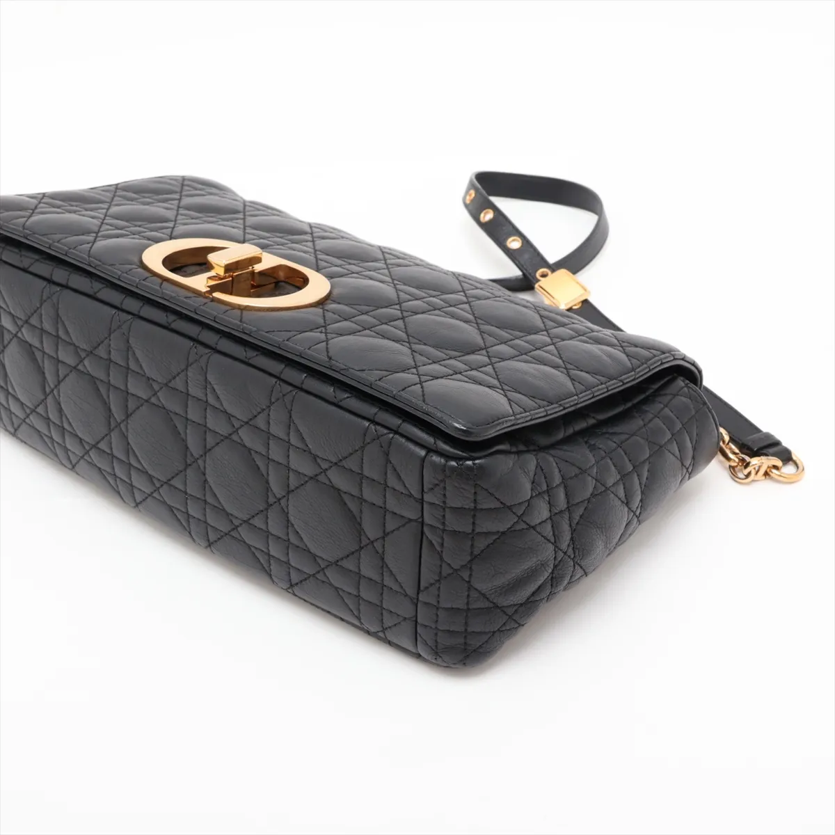 Cannage Caro Leather Chain Shoulder Bag, Black — view 3