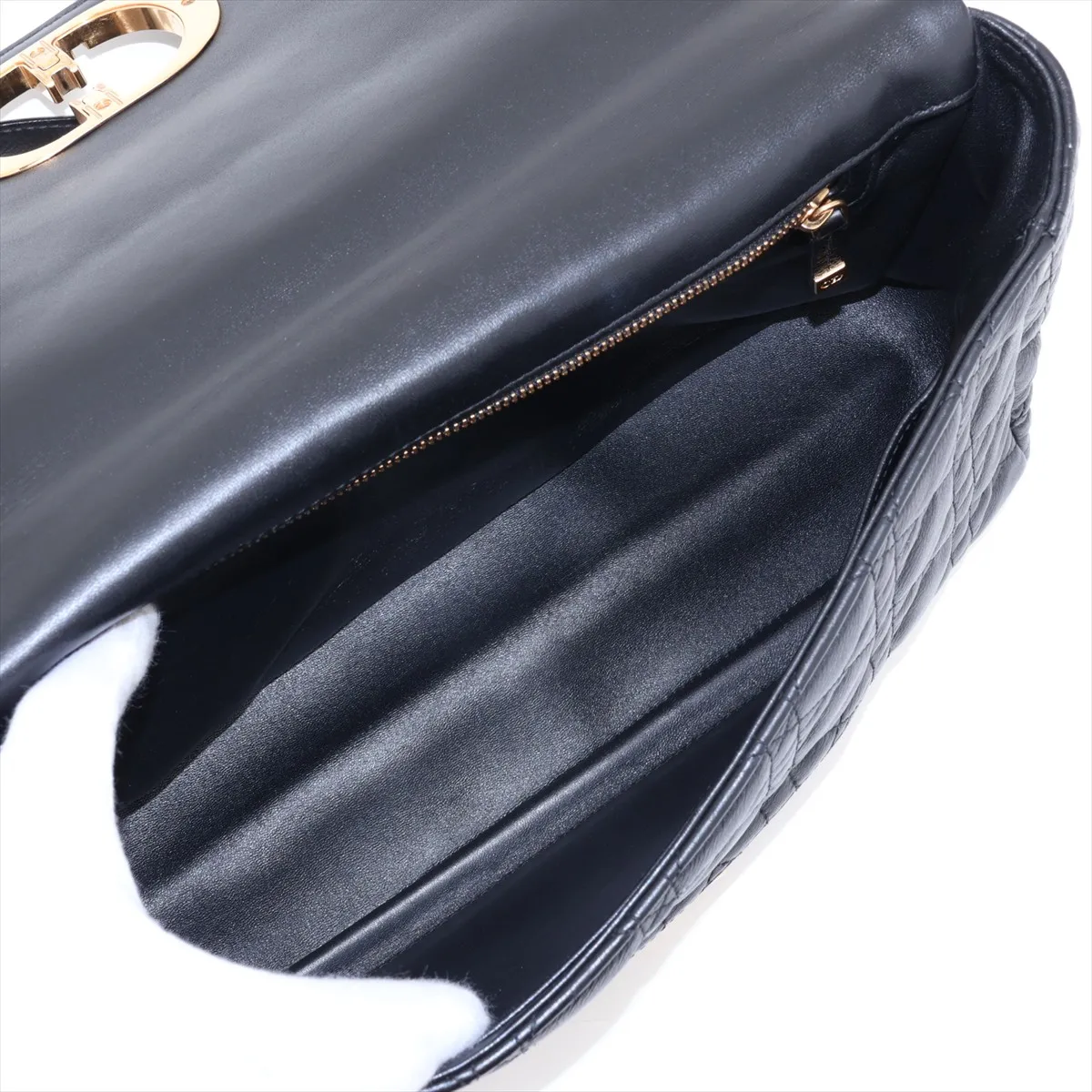 Cannage Caro Leather Chain Shoulder Bag, Black — view 7