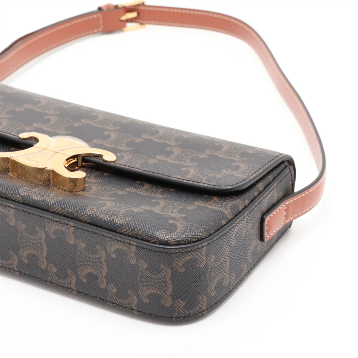 Triomphe Claude PVC x Leather Shoulder Bag, Black — view 3