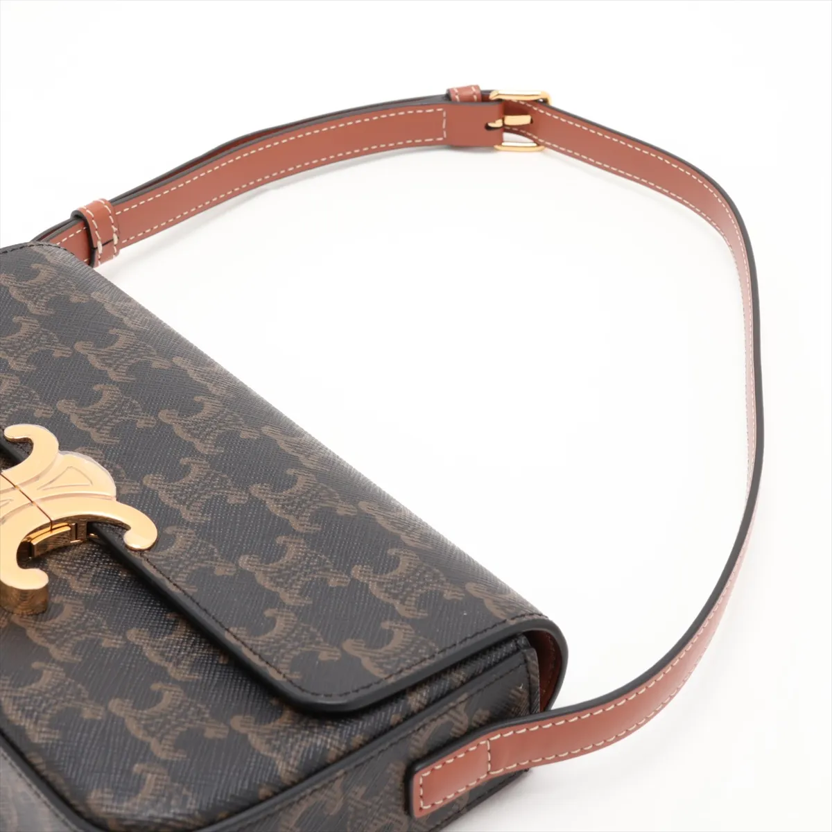 Triomphe Claude PVC x Leather Shoulder Bag, Black — view 5