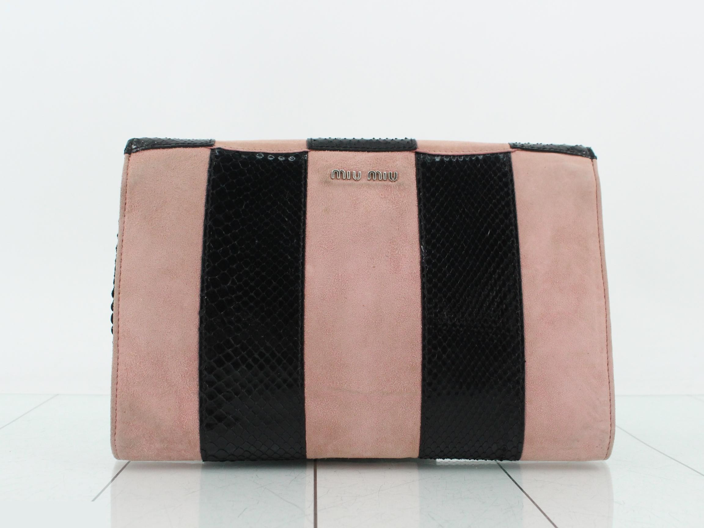 Suede and python combination shoulder bag with bird motif — view 2