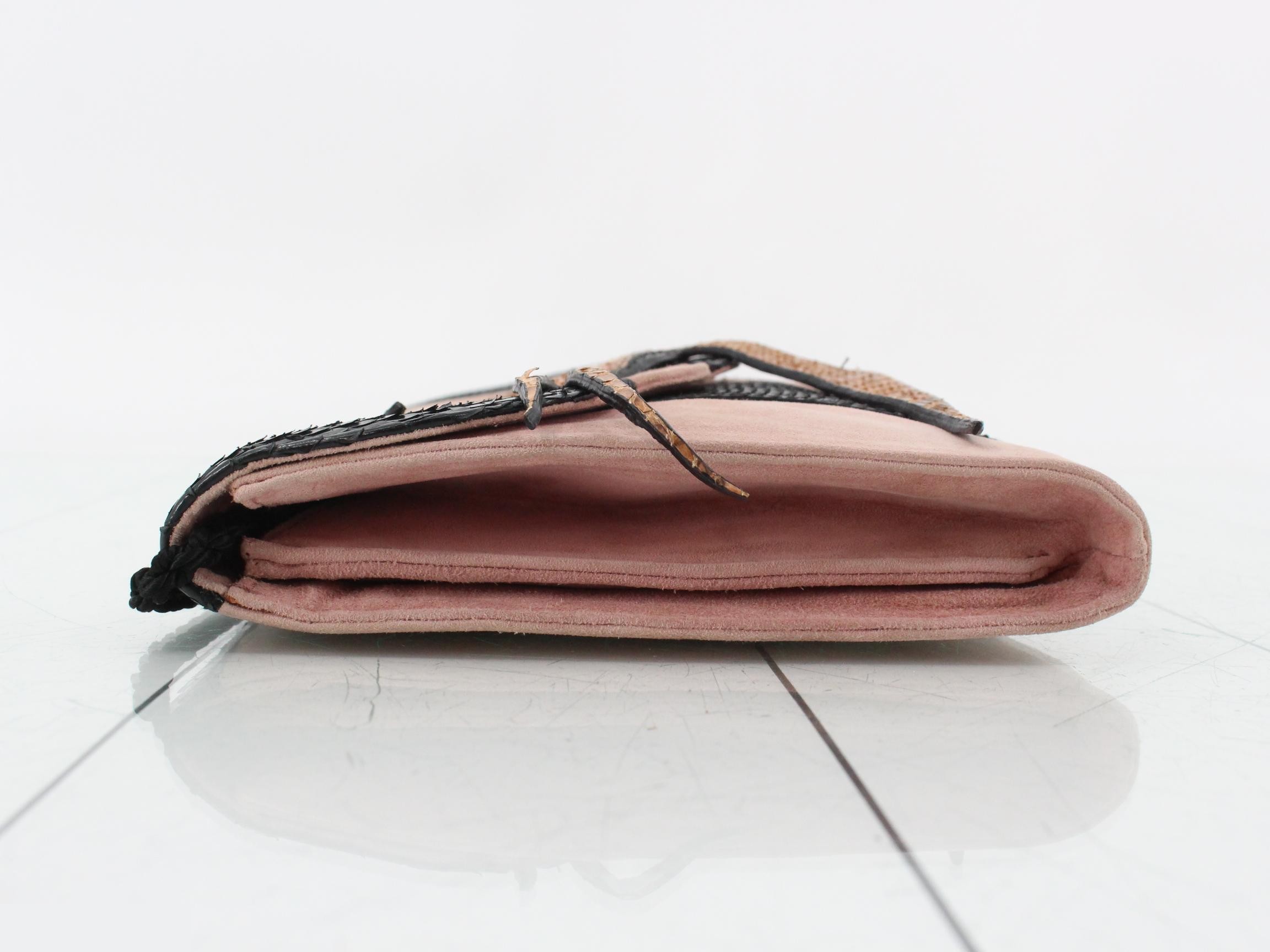 Suede and python combination shoulder bag with bird motif — view 4