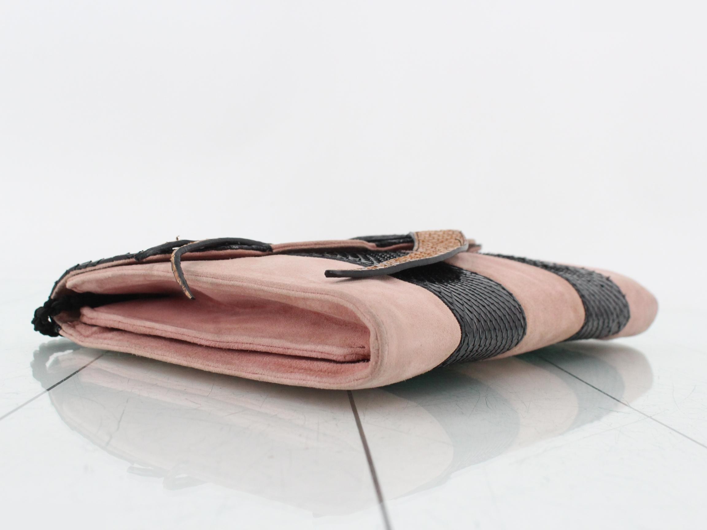 Suede and python combination shoulder bag with bird motif — view 5