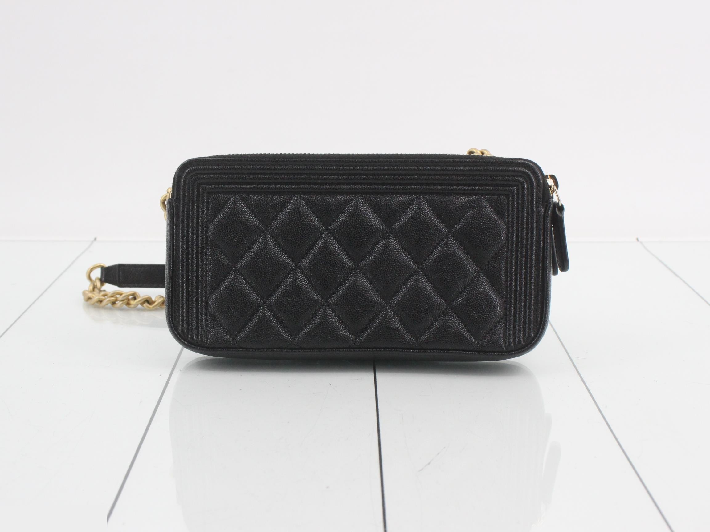 Caviar leather Boy Chanel chain wallet, black — view 2