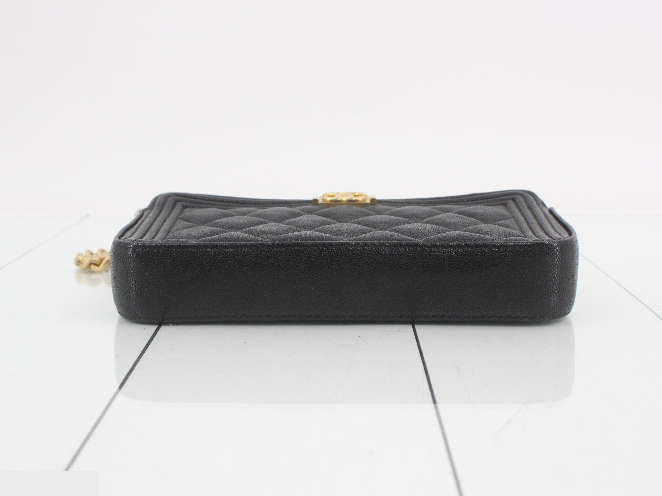 Caviar leather Boy Chanel chain wallet, black — view 3