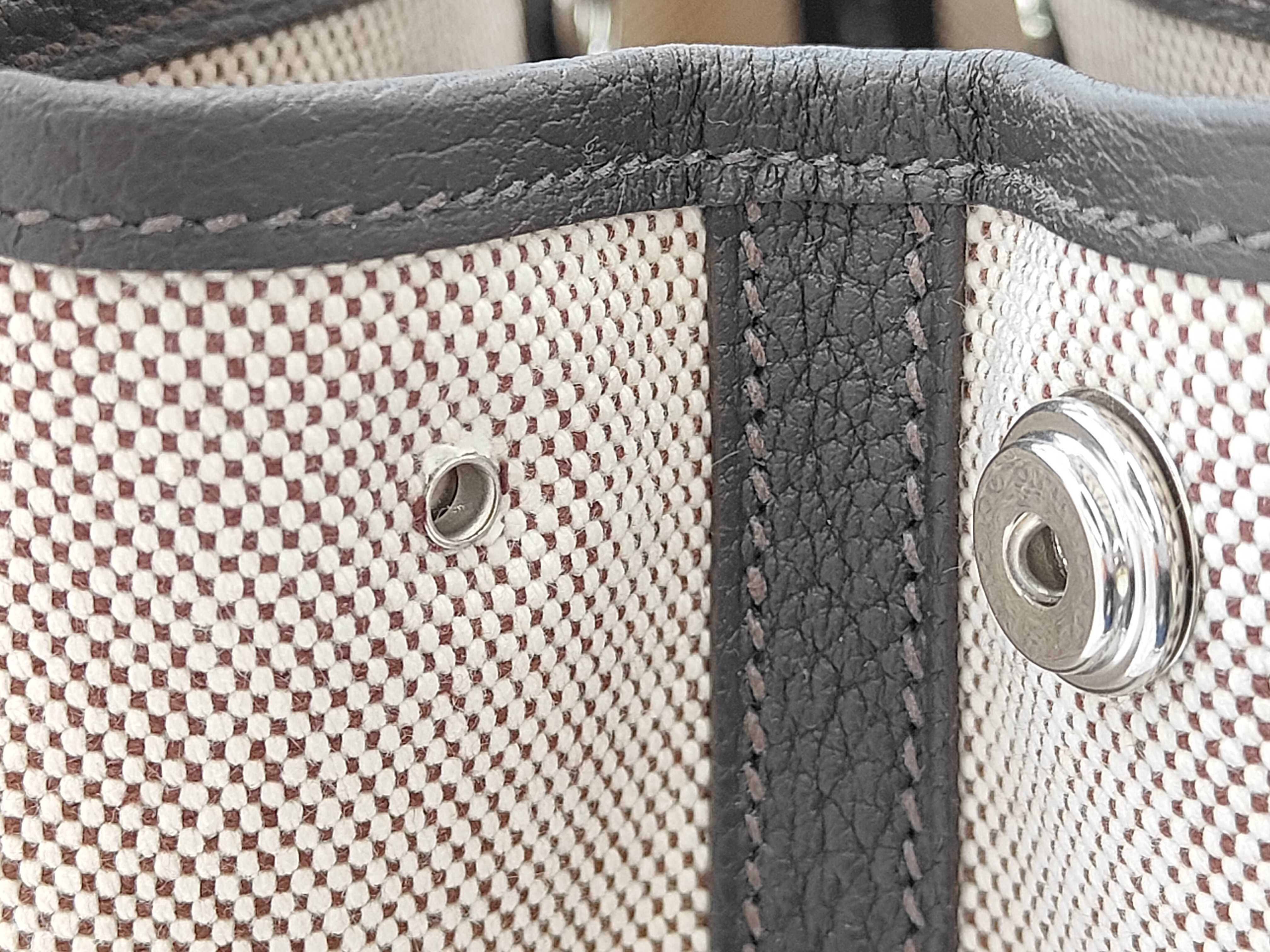 Neo Garden Party 23 Toile H Ecru x Terre x Be Brown Silver Hardware G Stamp Tote Bag — view 13