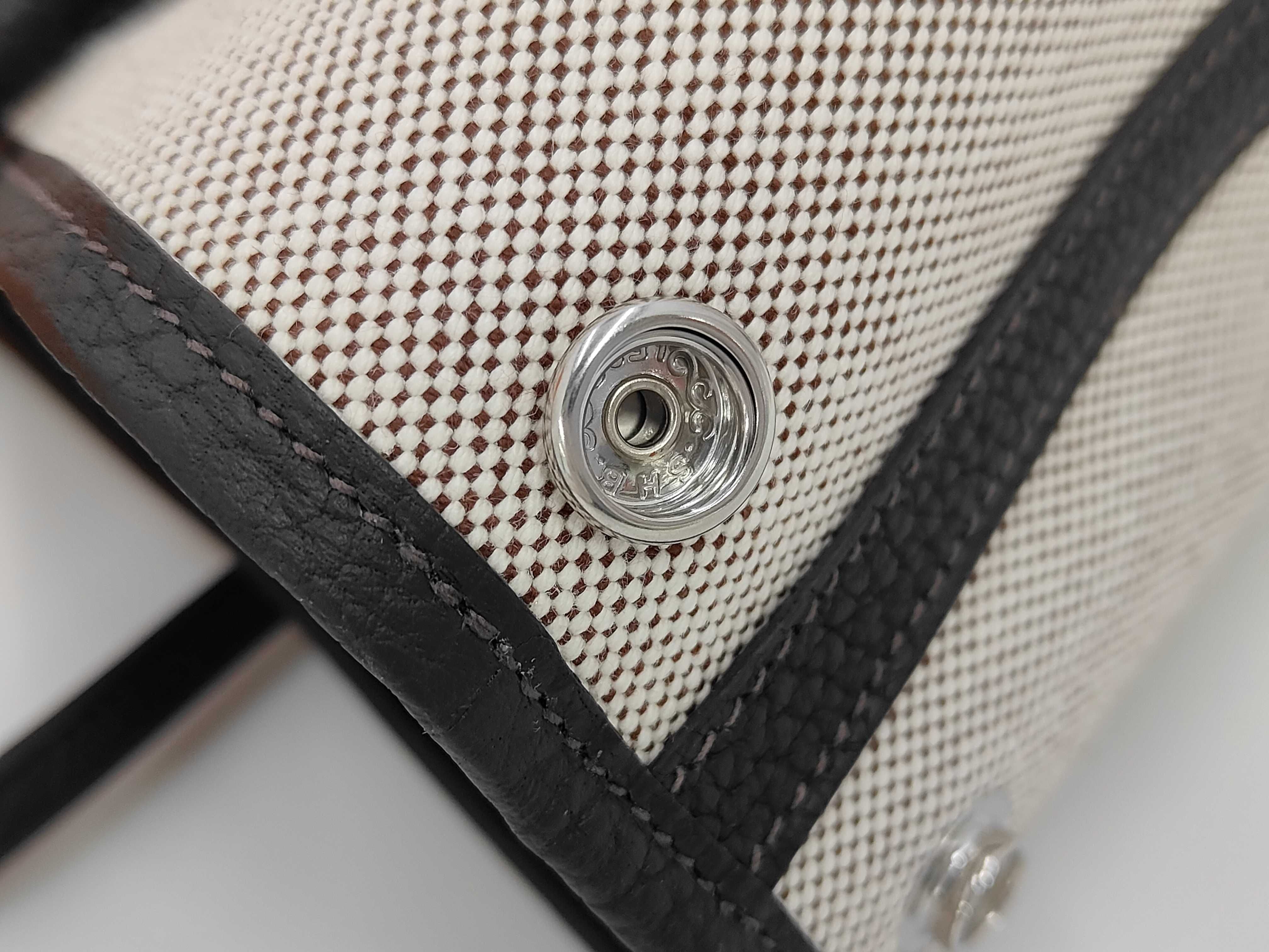 Neo Garden Party 23 Toile H Ecru x Terre x Be Brown Silver Hardware G Stamp Tote Bag — view 10