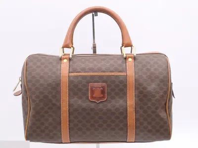 PVC Macadam Mini Boston Bag, Brown