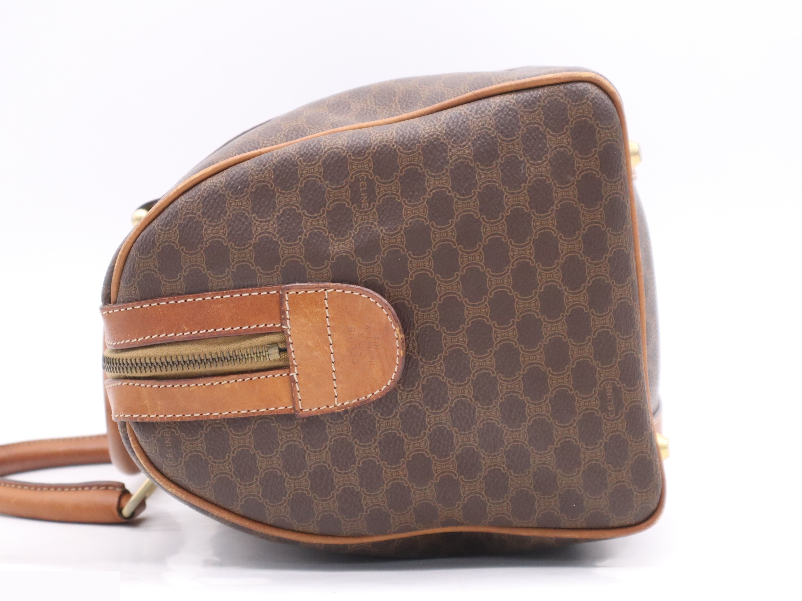 PVC Macadam Mini Boston Bag, Brown — view 3
