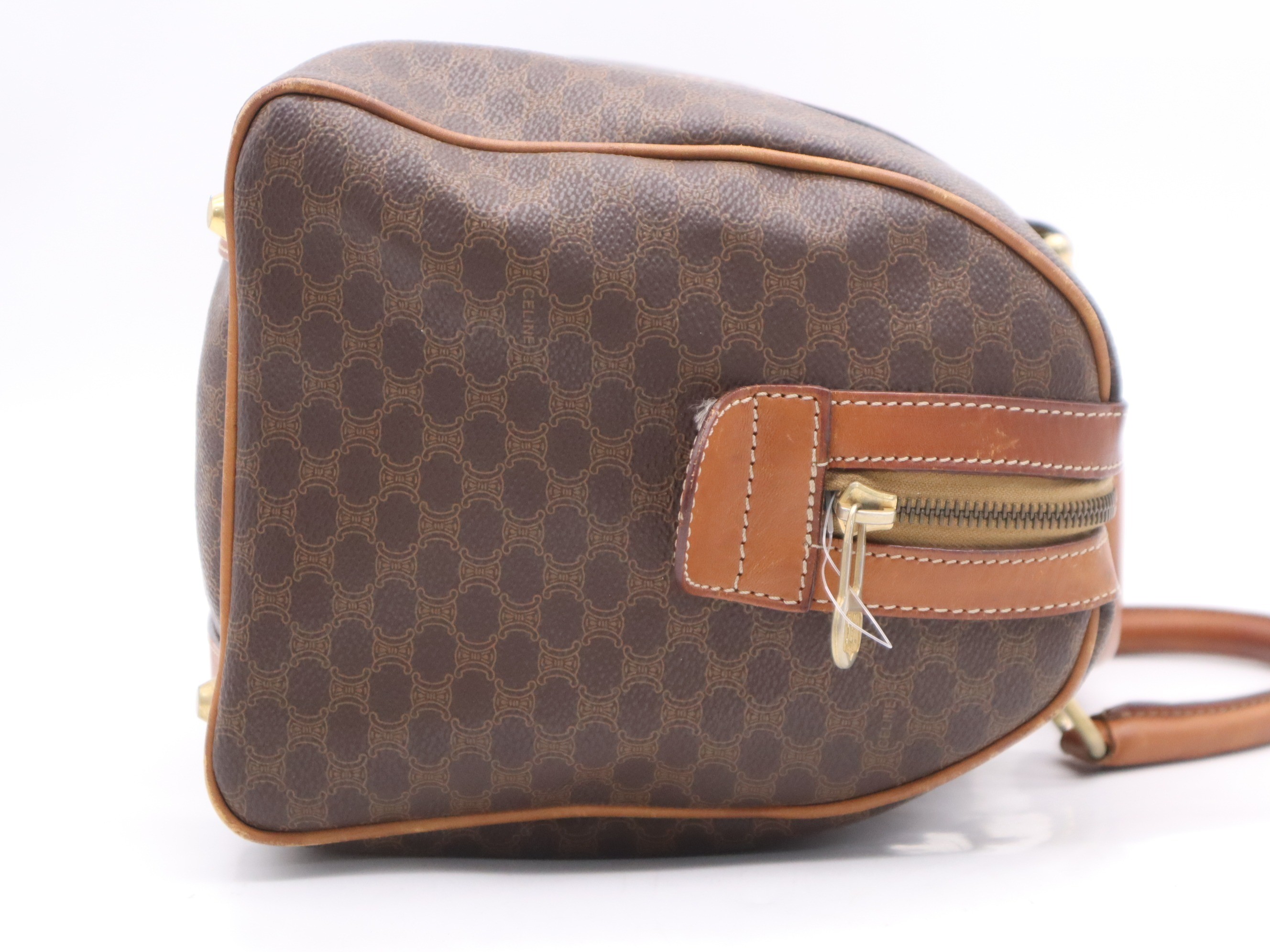 PVC Macadam Mini Boston Bag, Brown — view 5