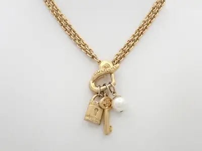Heart Key Padlock Pearl Double Chain Necklace