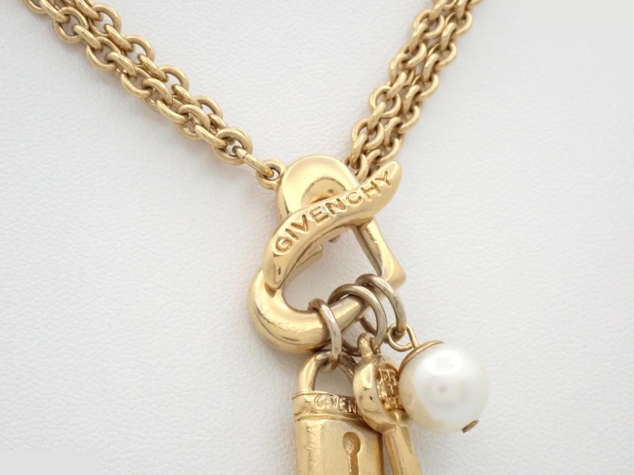 Heart Key Padlock Pearl Double Chain Necklace — view 2