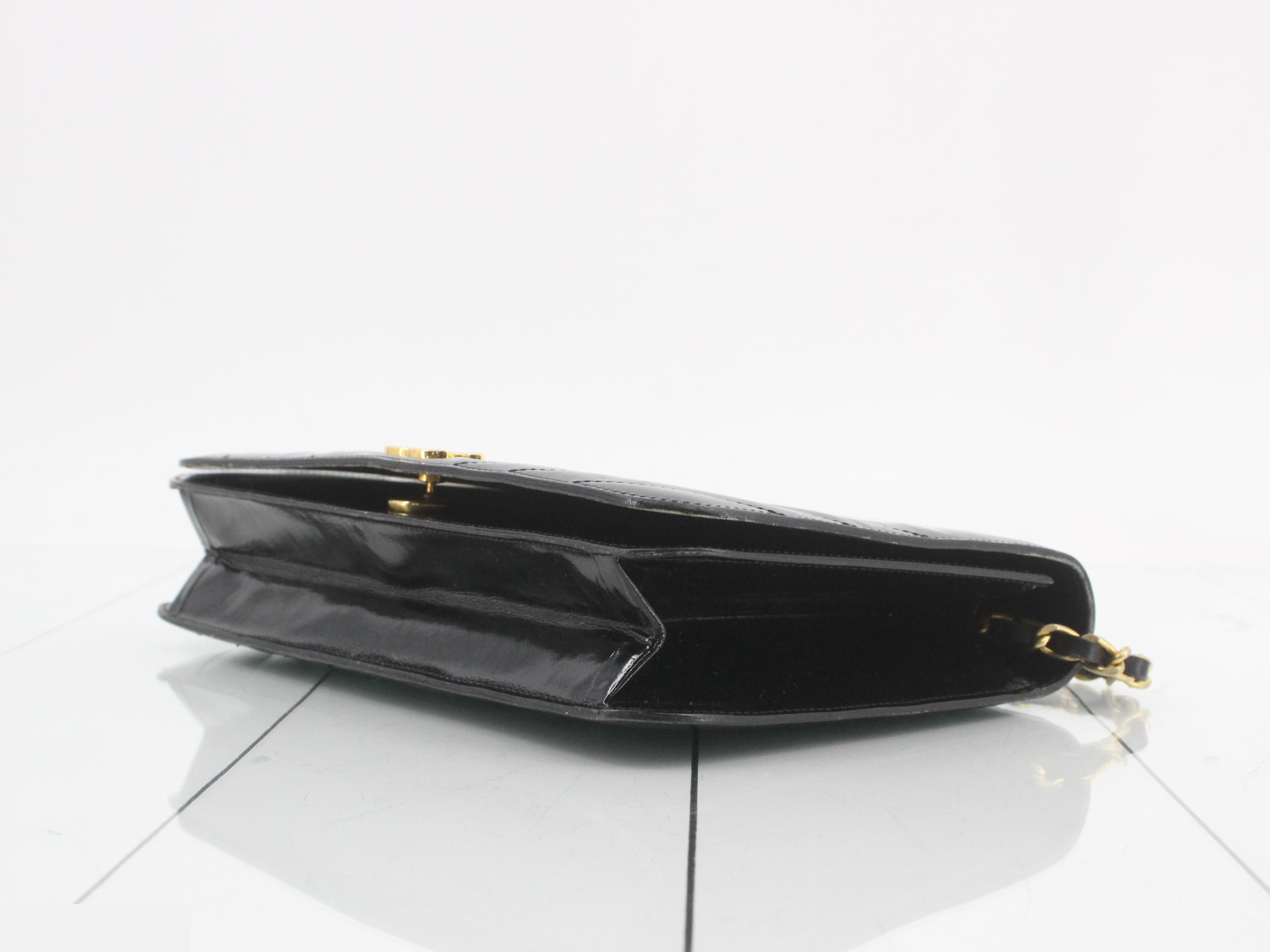 Chain shoulder bag, enamel, Coco Mark, black — view 6
