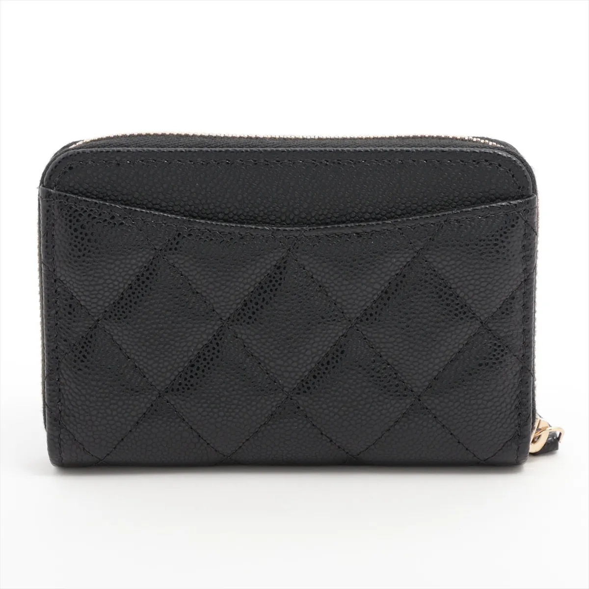 Matelassé Caviar Skin Coin Case, Black with Gold Hardware, K8583XK6 — view 2