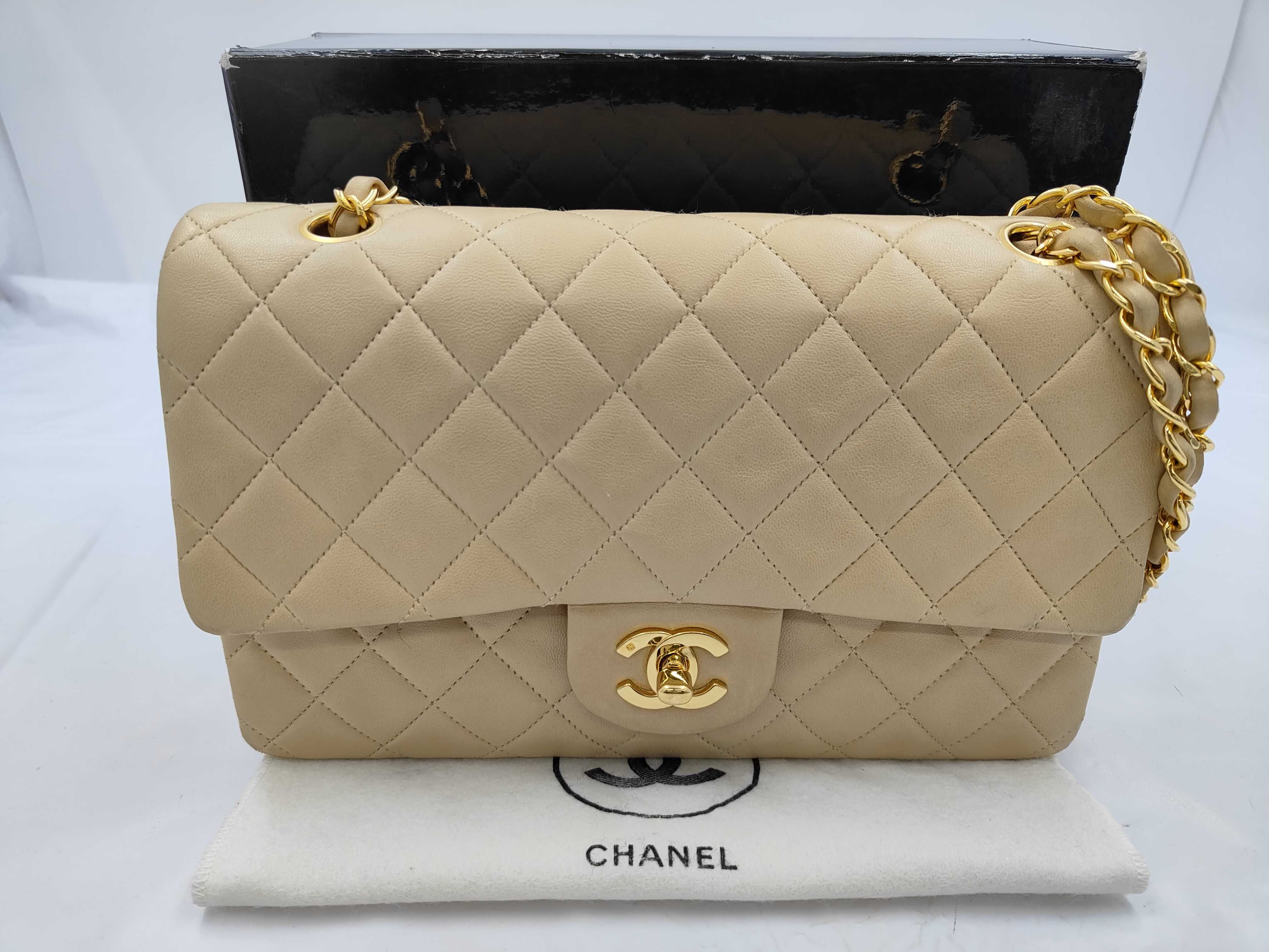 Matelassé Double Flap Beige Shoulder Bag