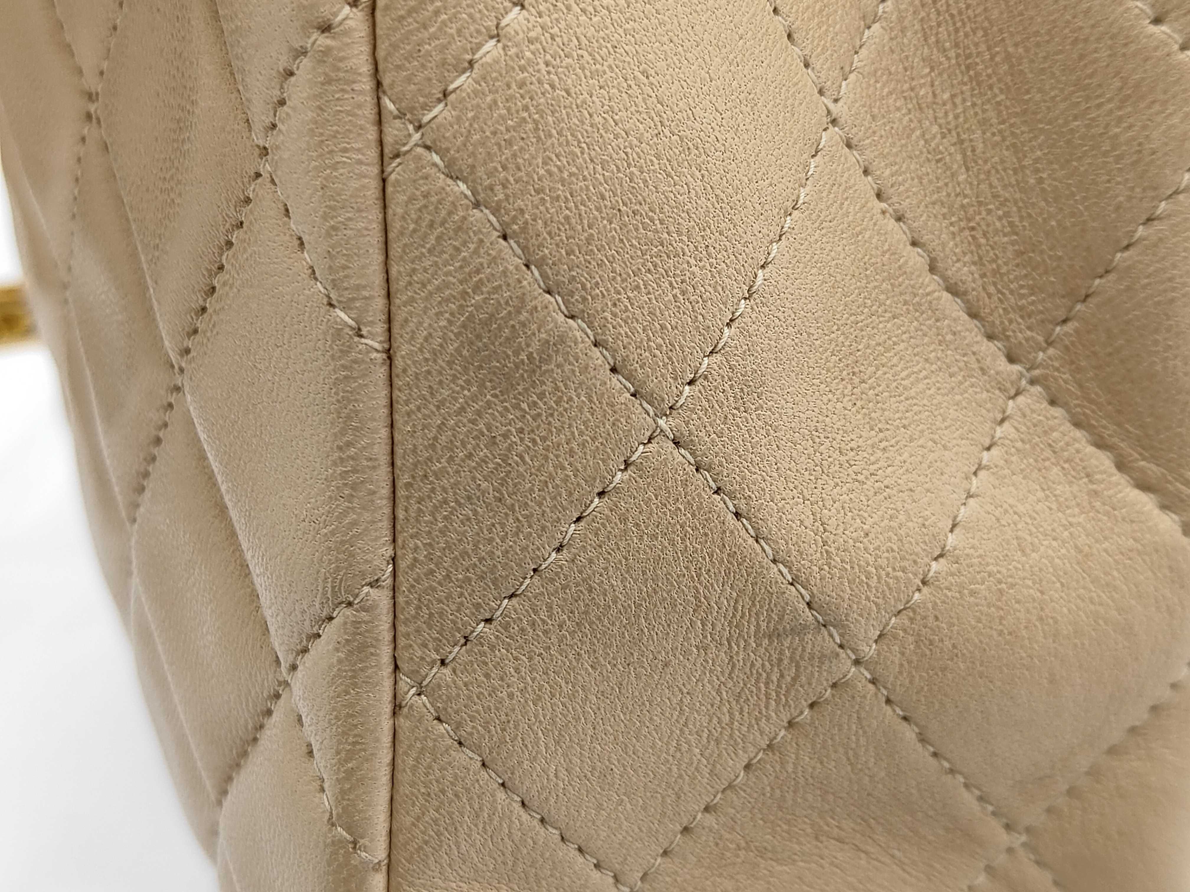 Matelassé Double Flap Beige Shoulder Bag — view 11