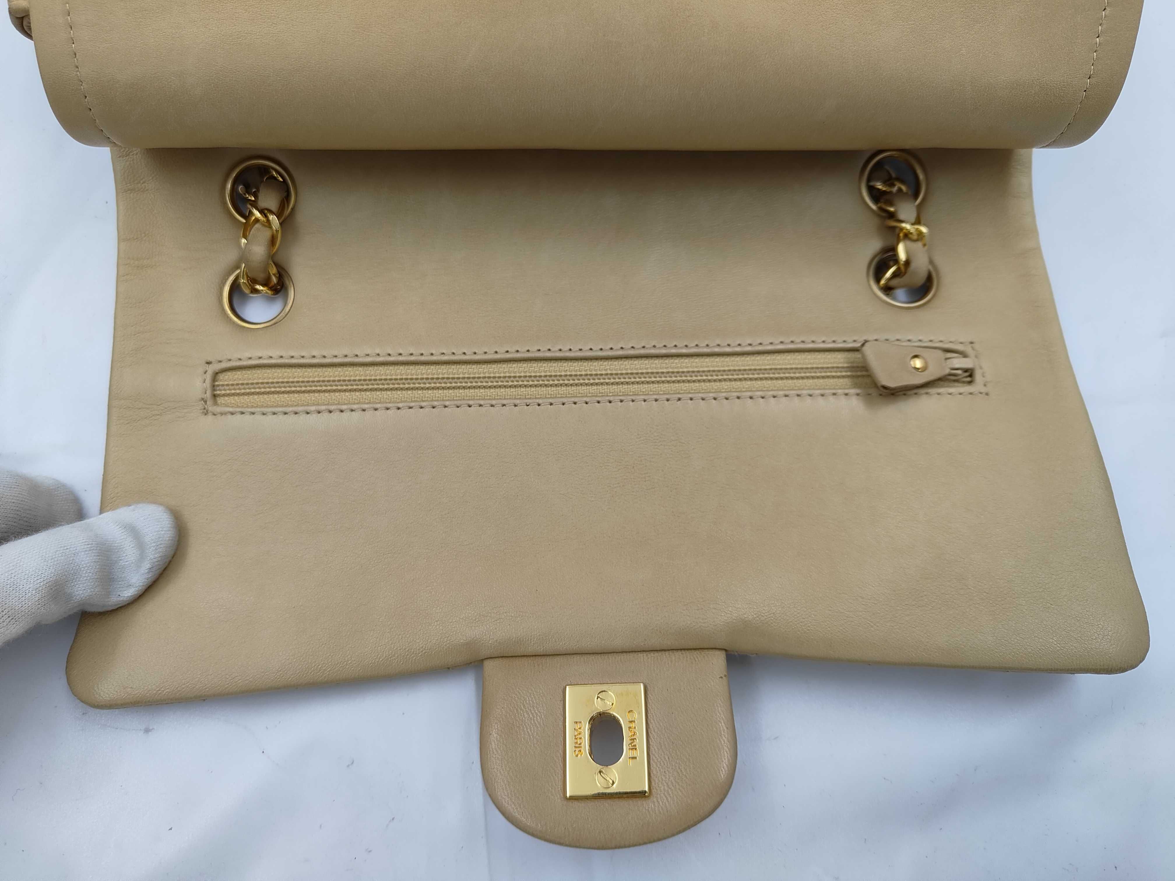 Matelassé Double Flap Beige Shoulder Bag — view 7