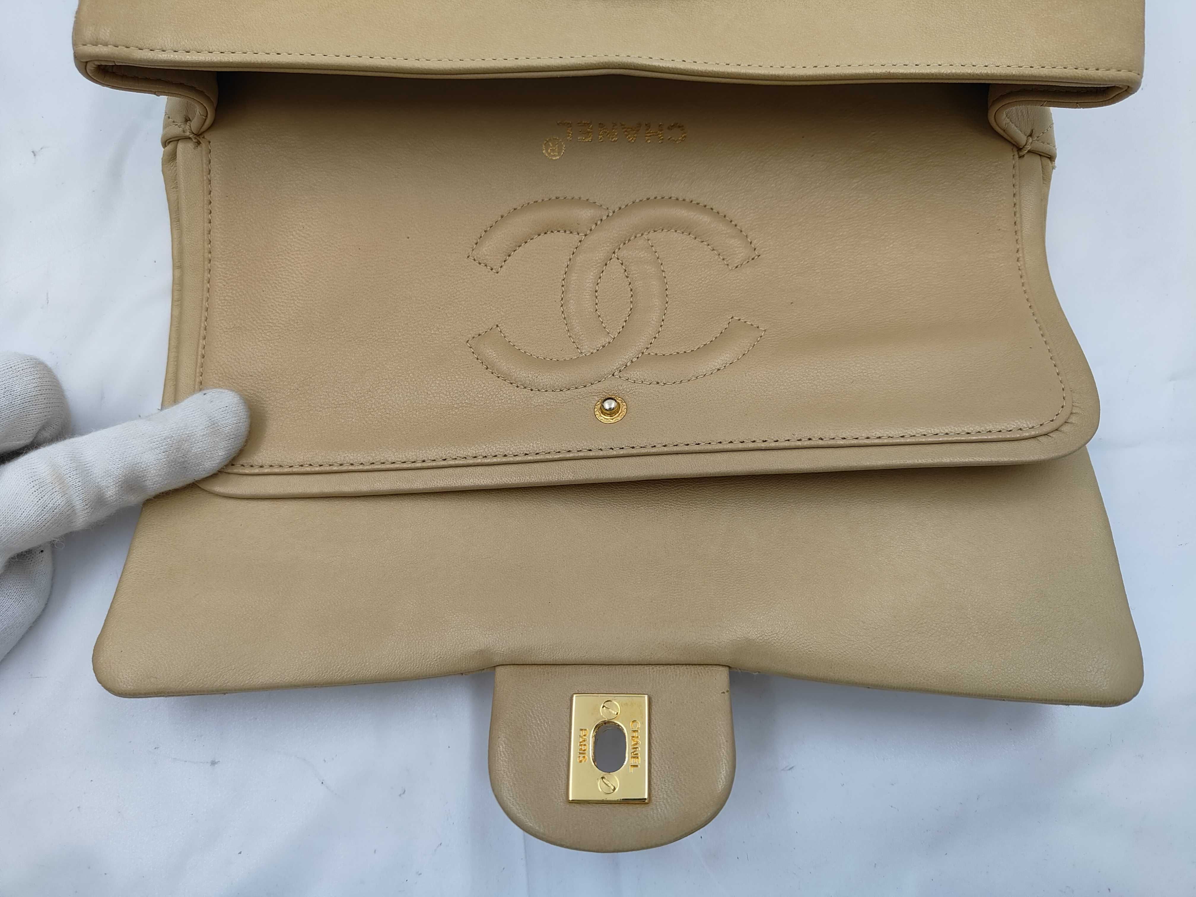 Matelassé Double Flap Beige Shoulder Bag — view 8