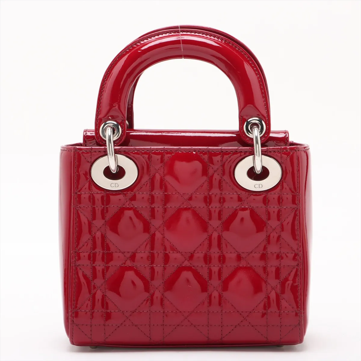 Cannage Lady Dior Mini Patent Leather 2-Way Handbag, Red — view 2
