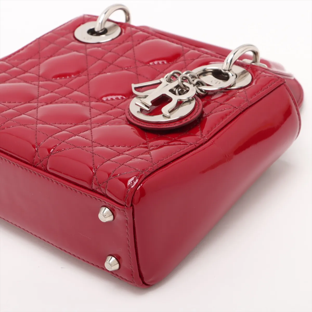 Cannage Lady Dior Mini Patent Leather 2-Way Handbag, Red — view 3