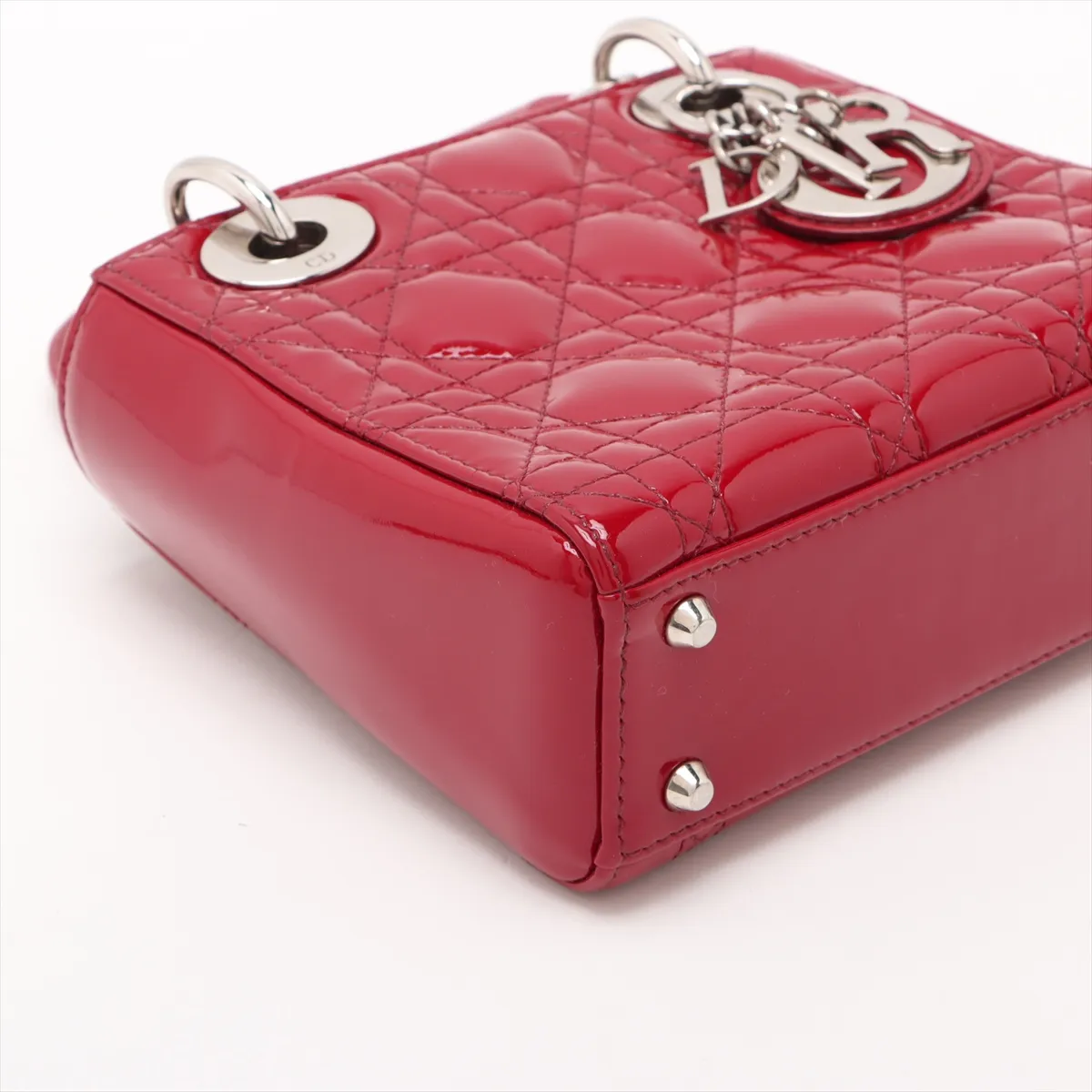 Cannage Lady Dior Mini Patent Leather 2-Way Handbag, Red — view 4