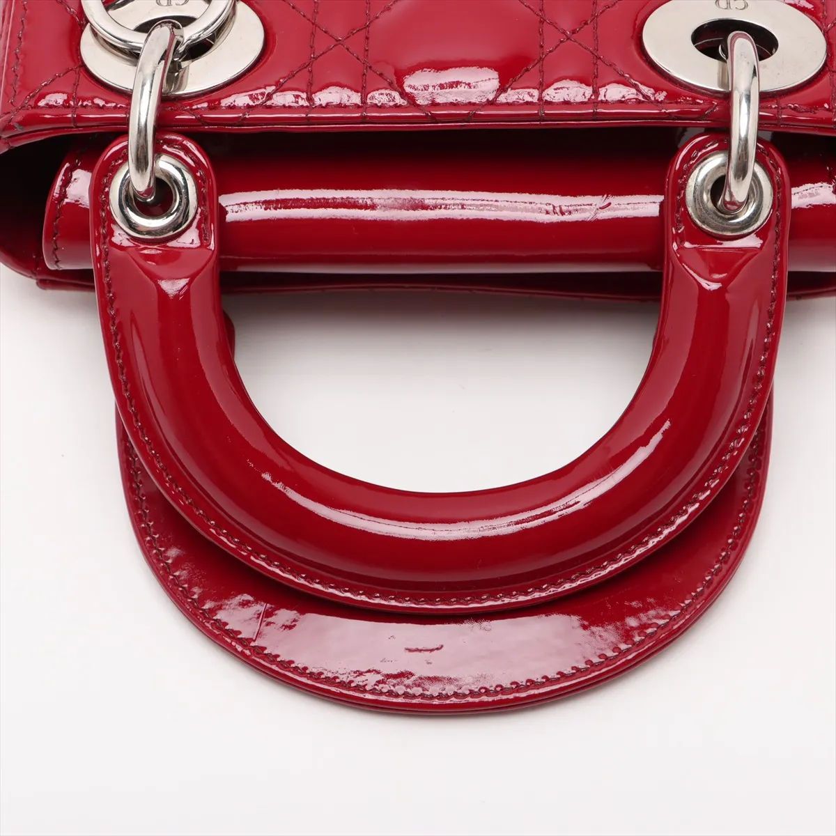 Cannage Lady Dior Mini Patent Leather 2-Way Handbag, Red — view 5