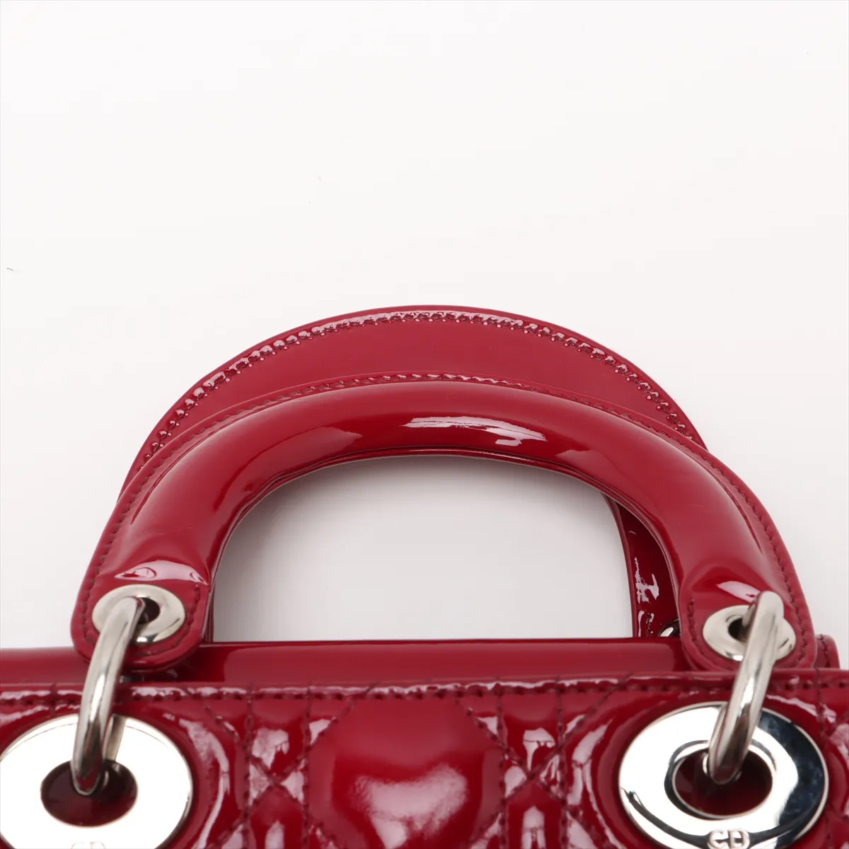 Cannage Lady Dior Mini Patent Leather 2-Way Handbag, Red — view 6