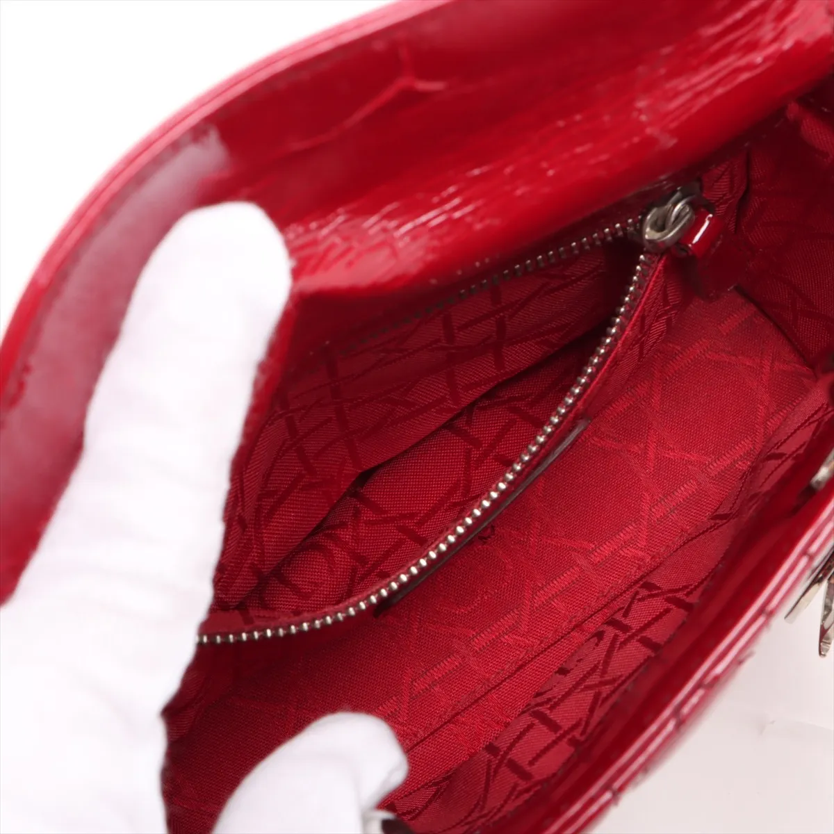 Cannage Lady Dior Mini Patent Leather 2-Way Handbag, Red — view 9