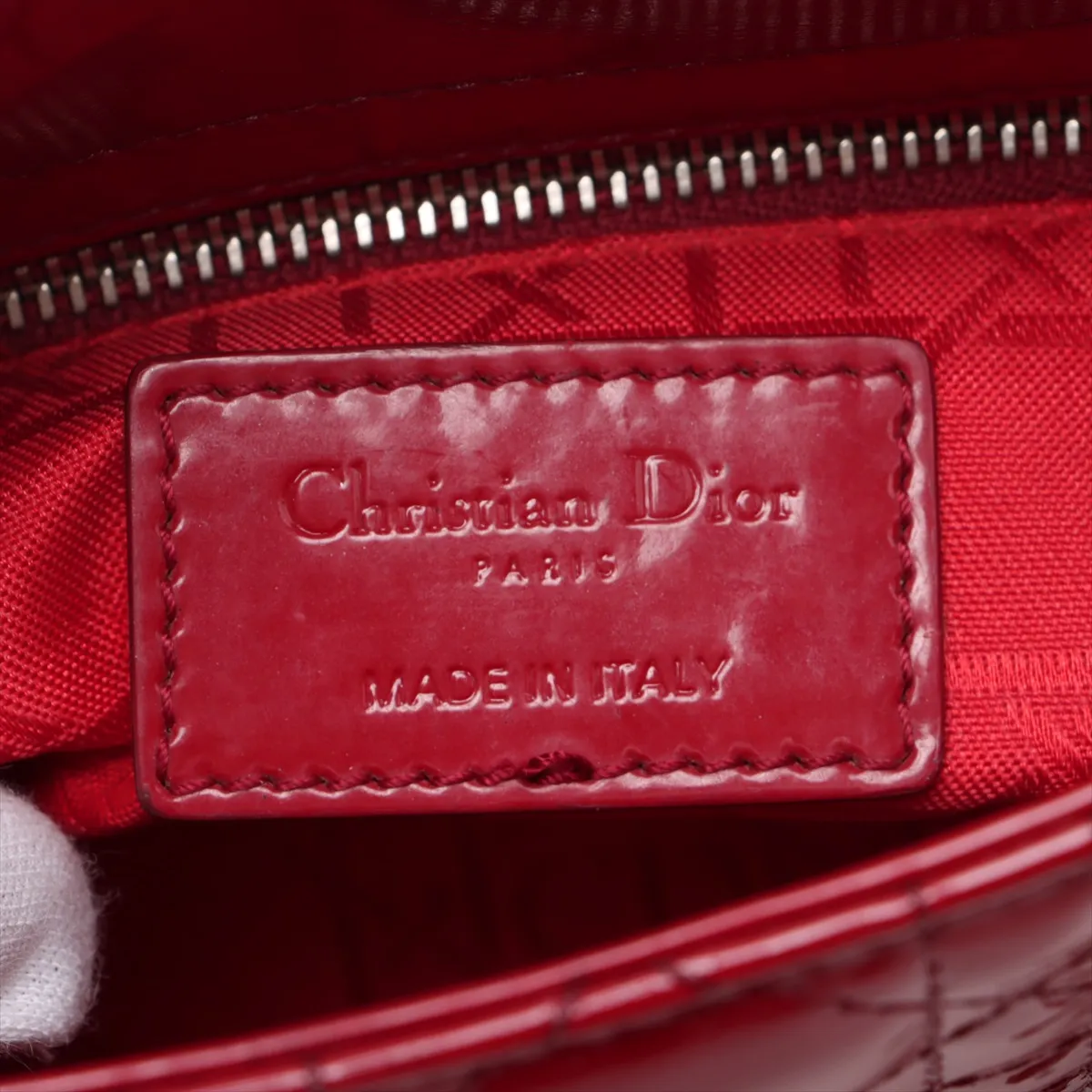 Cannage Lady Dior Mini Patent Leather 2-Way Handbag, Red — view 10