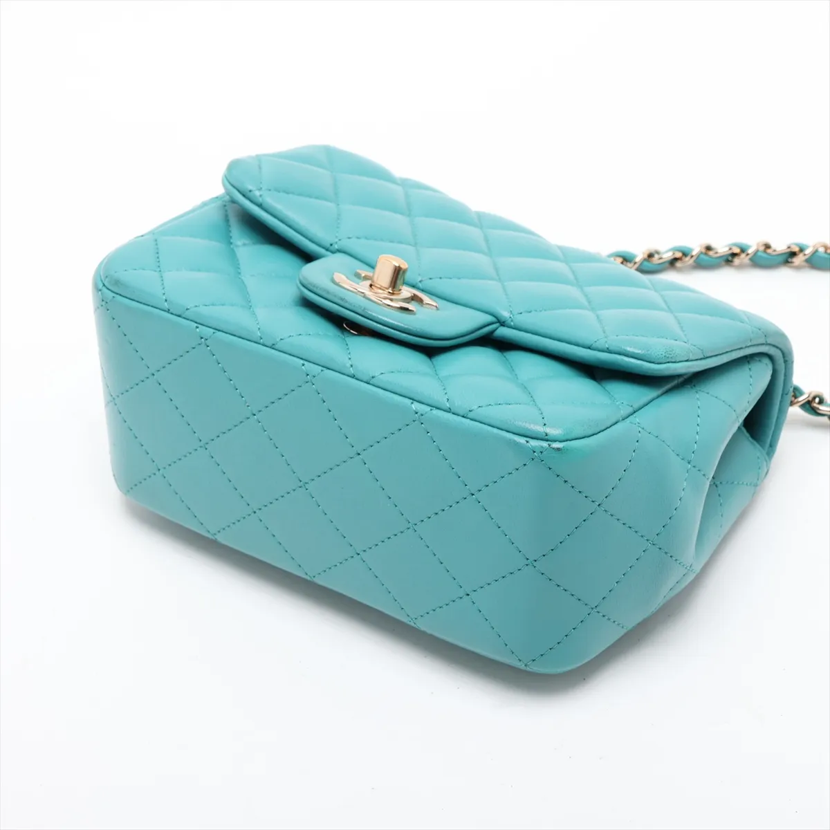 Mini Matelassé 17 Lambskin Single Flap Single Chain Bag, Blue with Gold Hardware, 31268732, Serial Number 31-series, A35200 — view 3