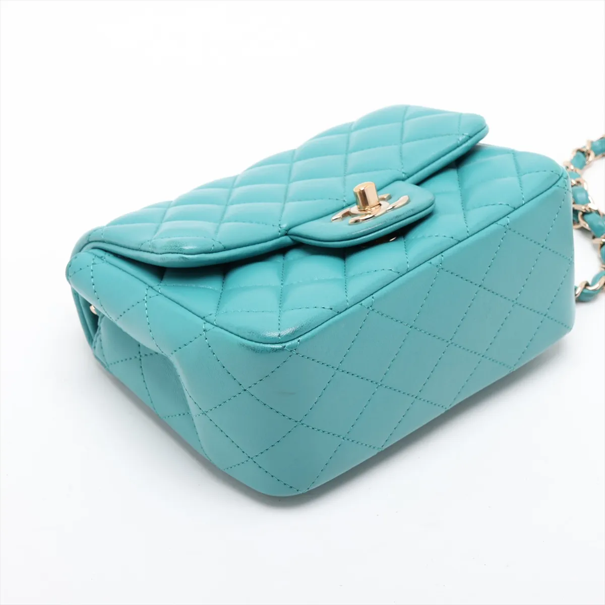 Mini Matelassé 17 Lambskin Single Flap Single Chain Bag, Blue with Gold Hardware, 31268732, Serial Number 31-series, A35200 — view 4
