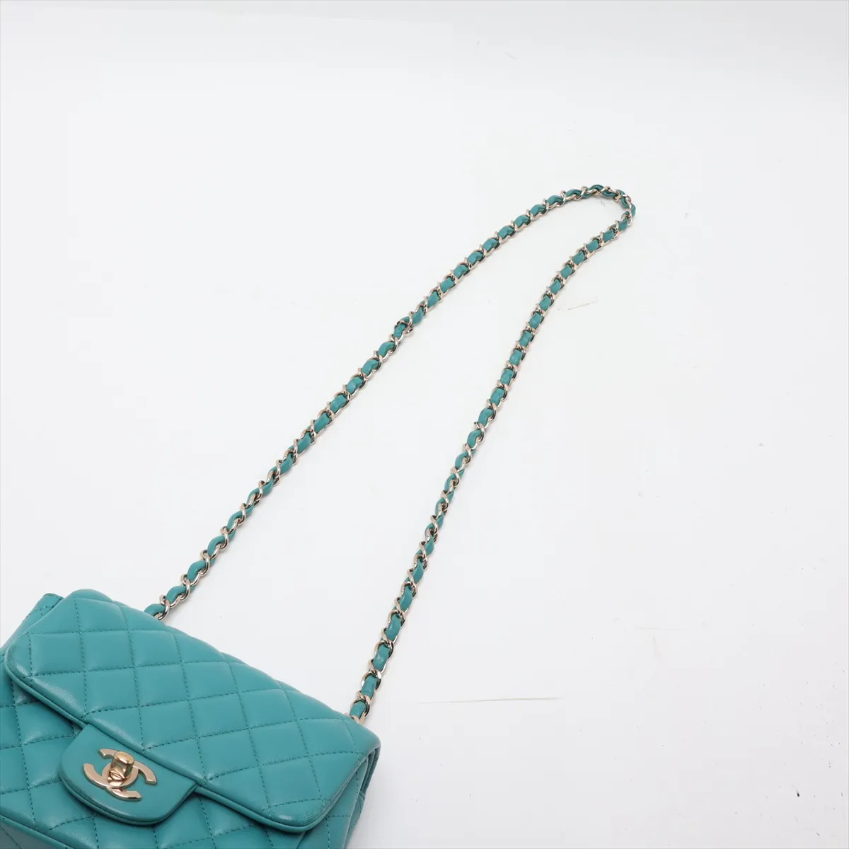 Mini Matelassé 17 Lambskin Single Flap Single Chain Bag, Blue with Gold Hardware, 31268732, Serial Number 31-series, A35200 — view 5