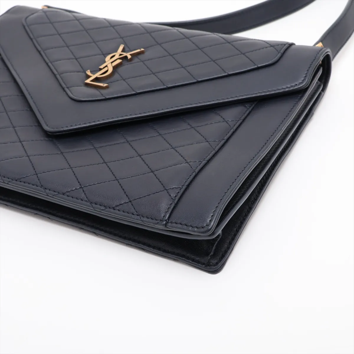 Gabby Leather Shoulder Bag, Navy, 668863 — view 3