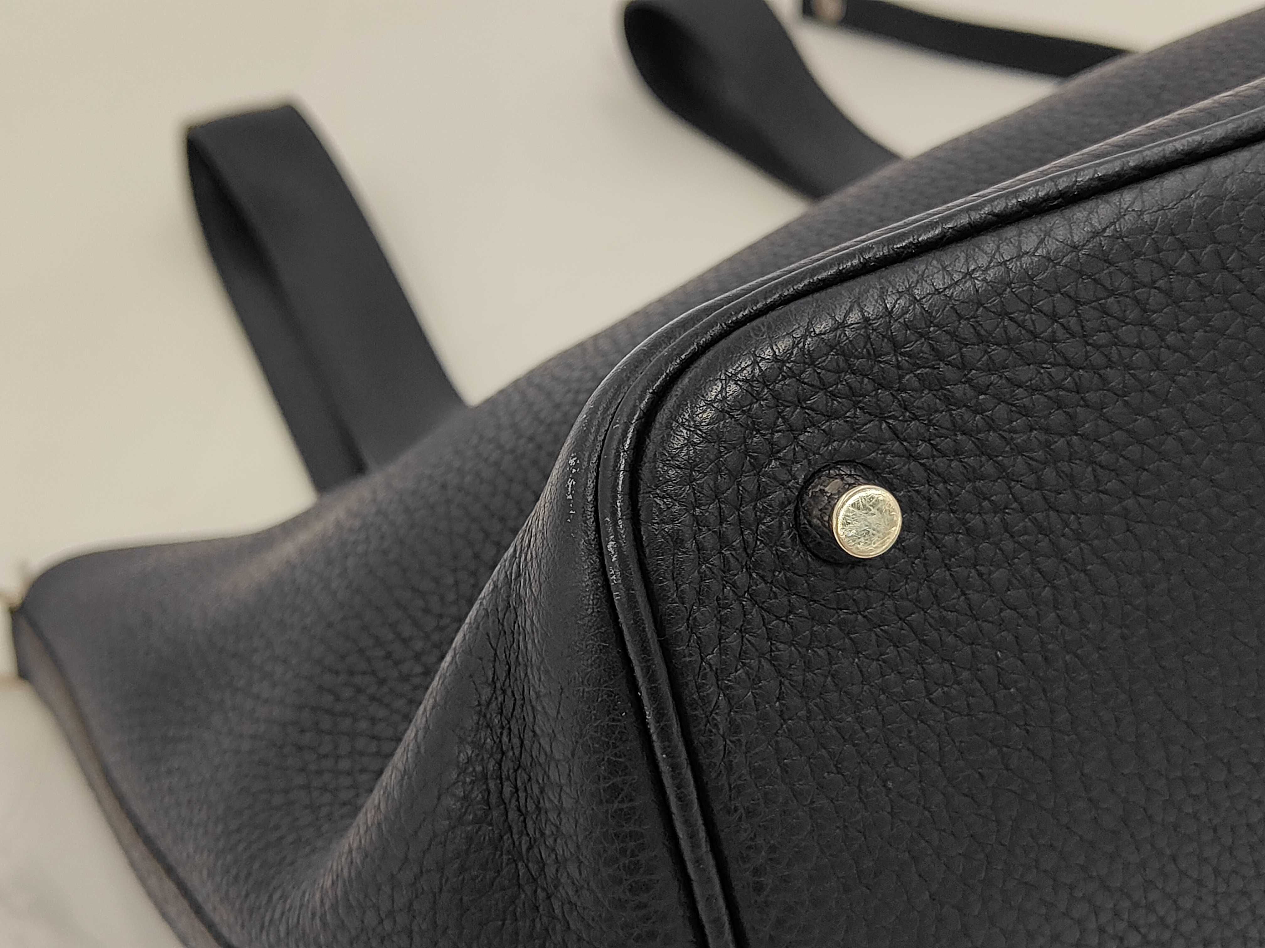 Picotin Lock MM Taurillon Leather, Blue Nuit, X Stamp, Silver Handbag — view 6