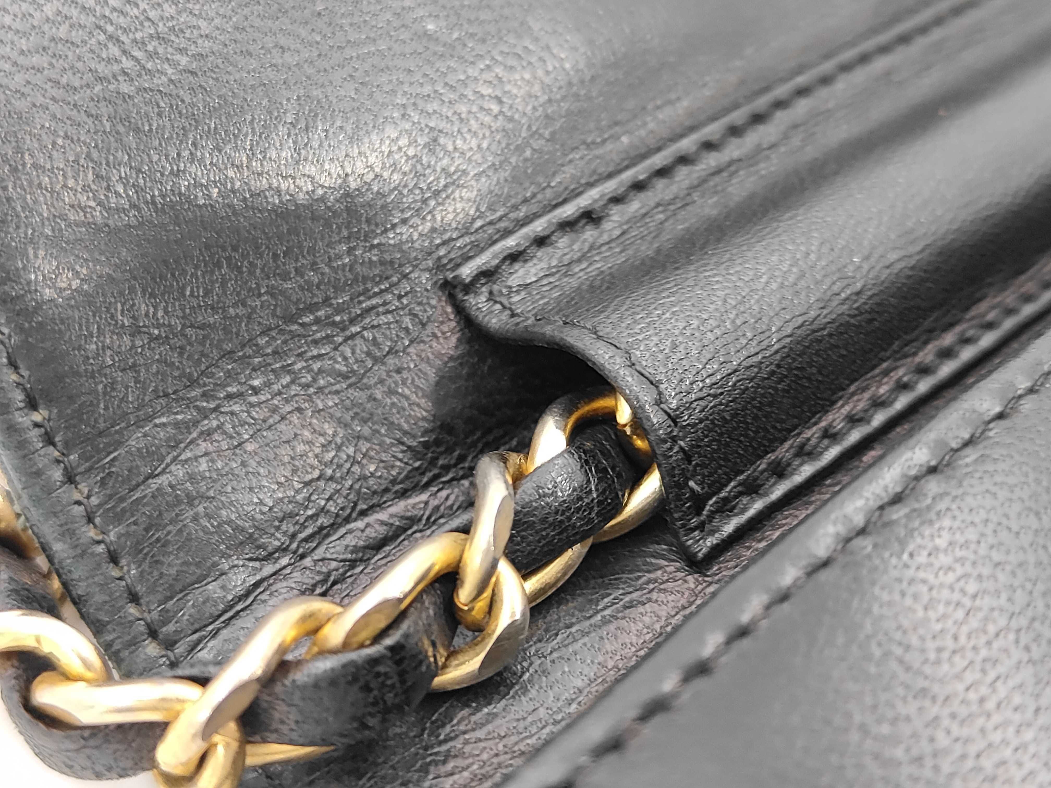 Matelassé Full Flap Chain Shoulder Bag, Lambskin, Black, Serial Number 8 — view 7