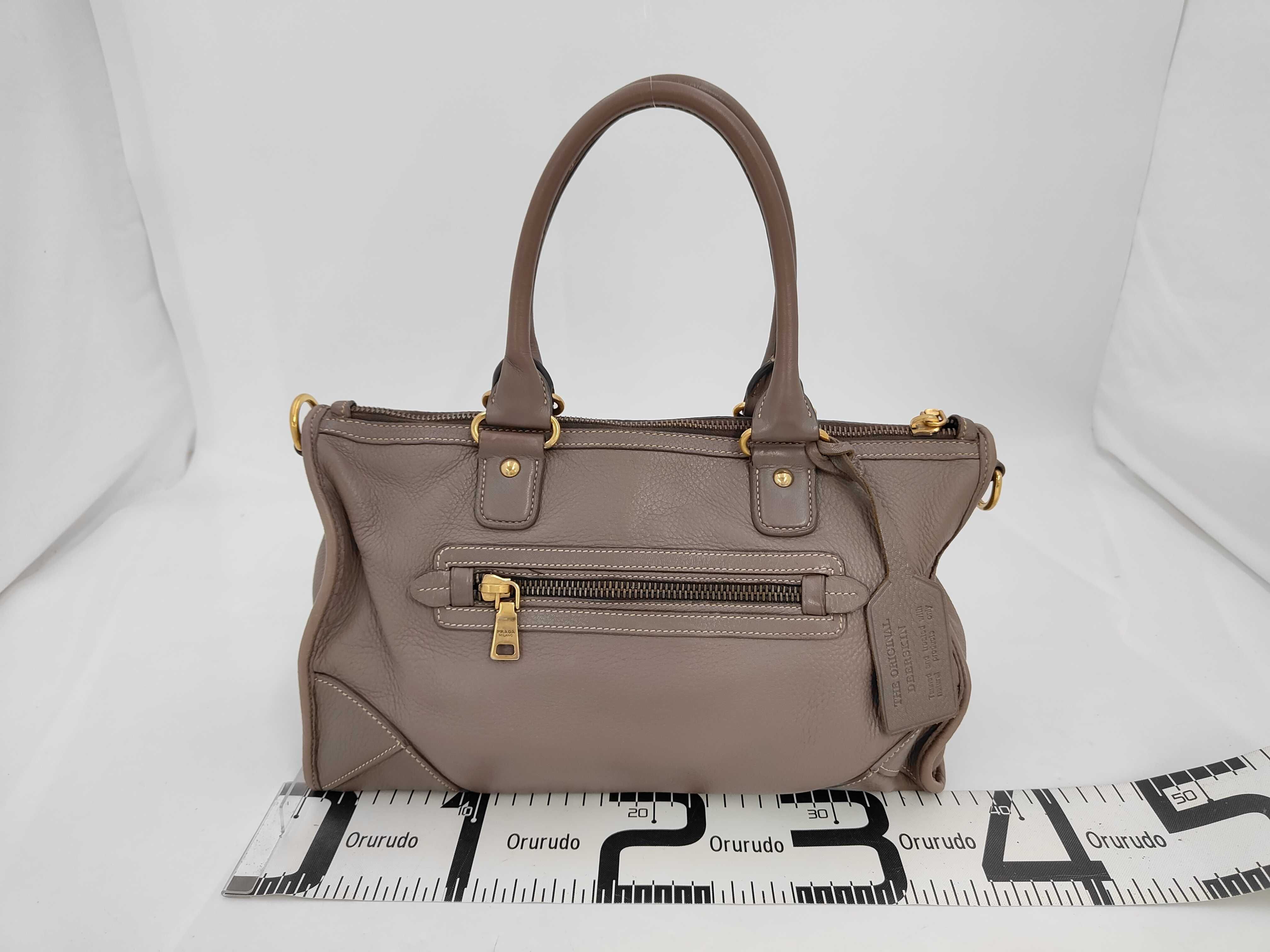 Vitello Daino Leather Motor Tote Shoulder Bag 2-Way Taupe Handbag — view 2