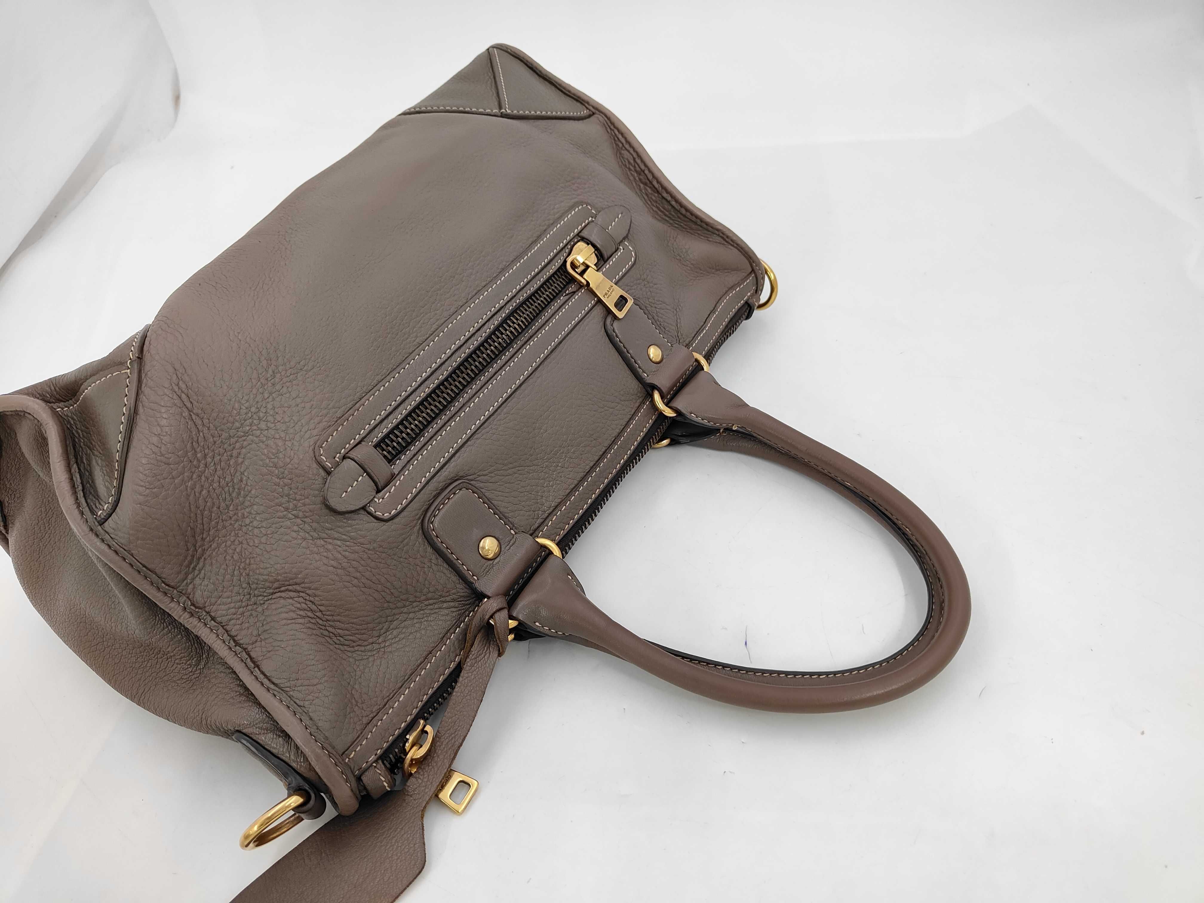 Vitello Daino Leather Motor Tote Shoulder Bag 2-Way Taupe Handbag — view 5