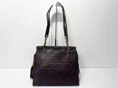 Matelassé Coco Mark Coco Ball Fringe Tassel Lambskin Leather Chain Shoulder Tote Bag
