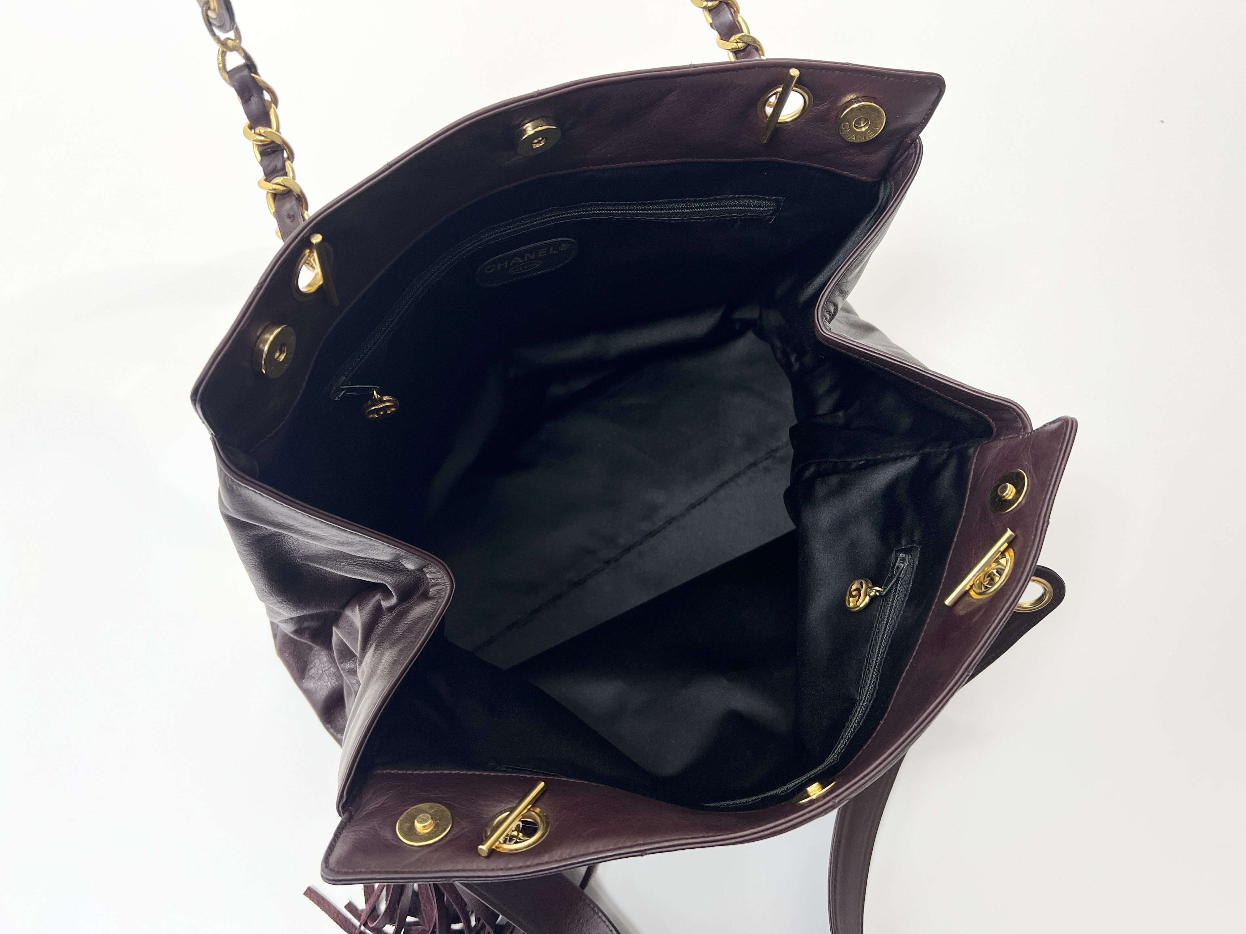 Matelassé Coco Mark Coco Ball Fringe Tassel Lambskin Leather Chain Shoulder Tote Bag — view 4