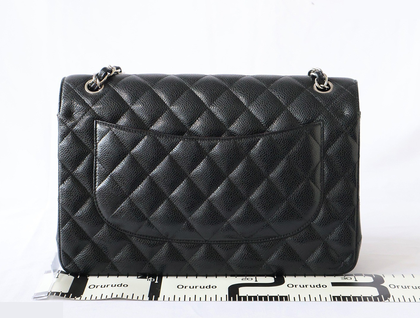 Caviar leather large matelassé bag, size 30, double flap, double chain, black. — view 2