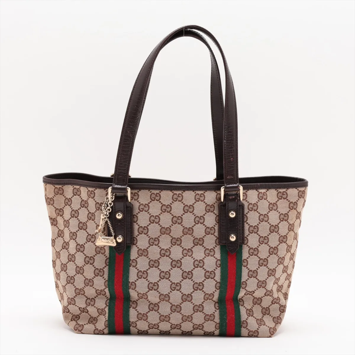 GG Canvas 137396 Canvas x Leather Tote Bag Beige x Brown
