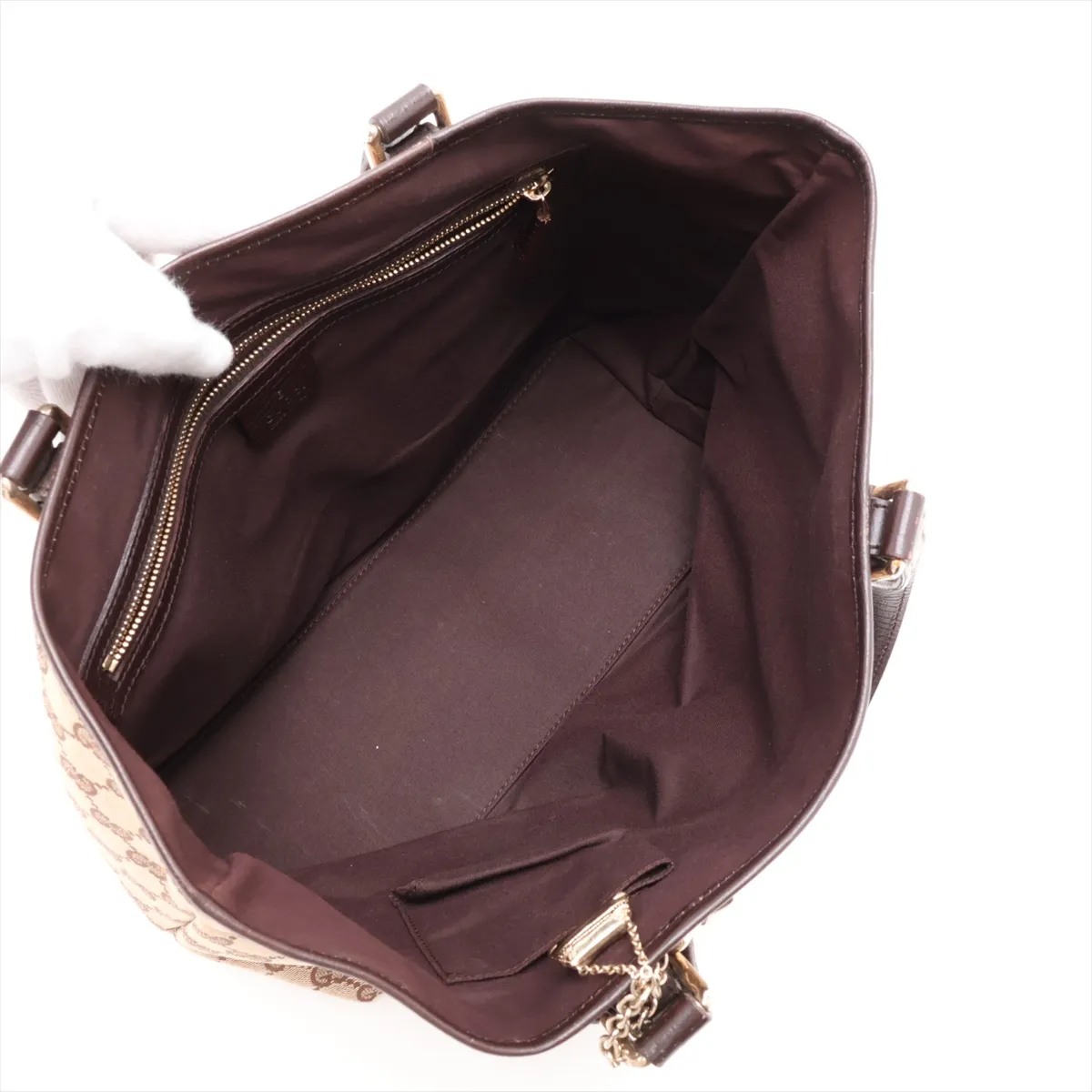 GG Canvas 137396 Canvas x Leather Tote Bag Beige x Brown — view 7